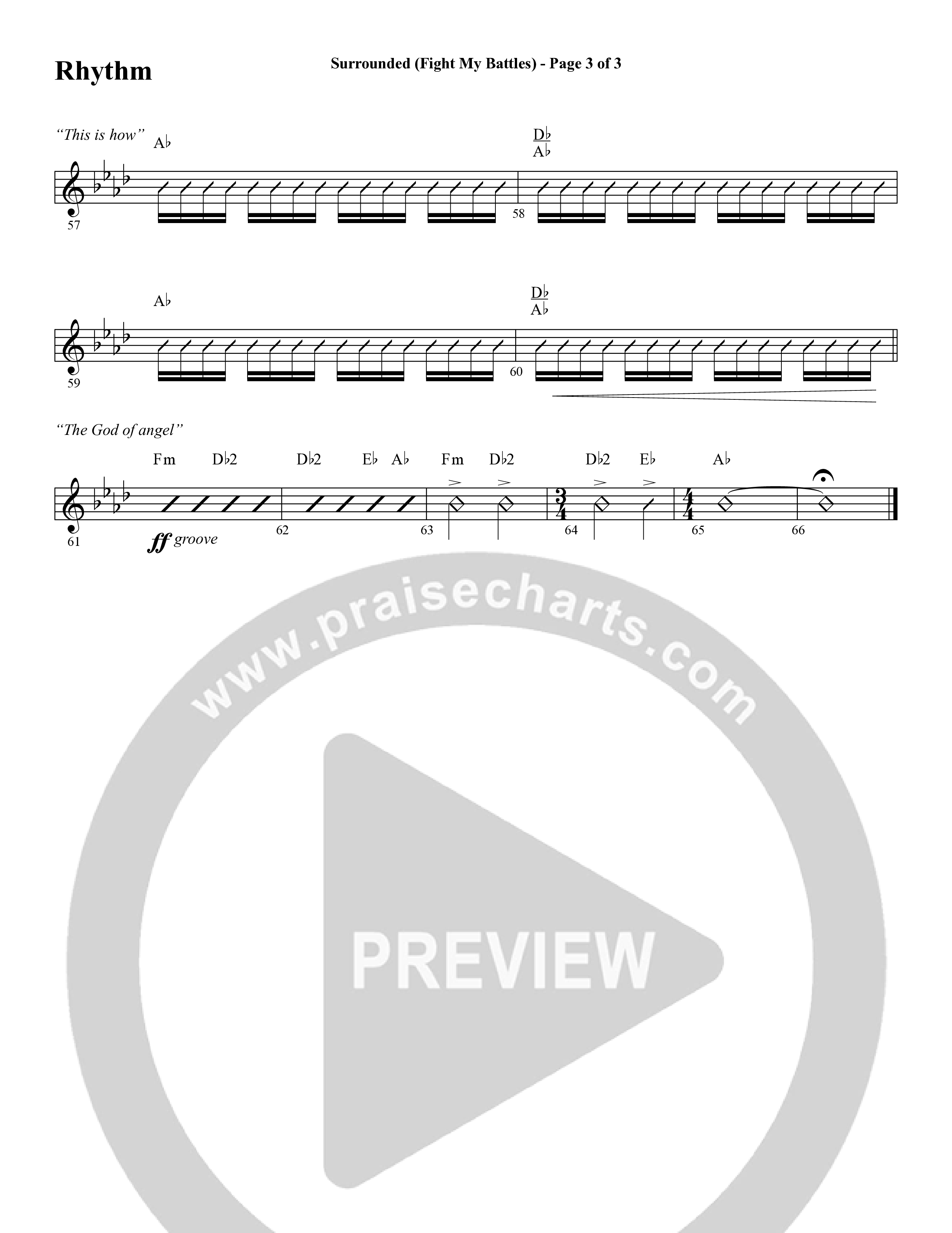 Surrounded (Fight My Battles) (with Whom Shall I Fear (God Of Angel Armies)) (Choral Anthem SATB) Rhythm Chart (Word Music Choral / Arr. Cliff Duren)
