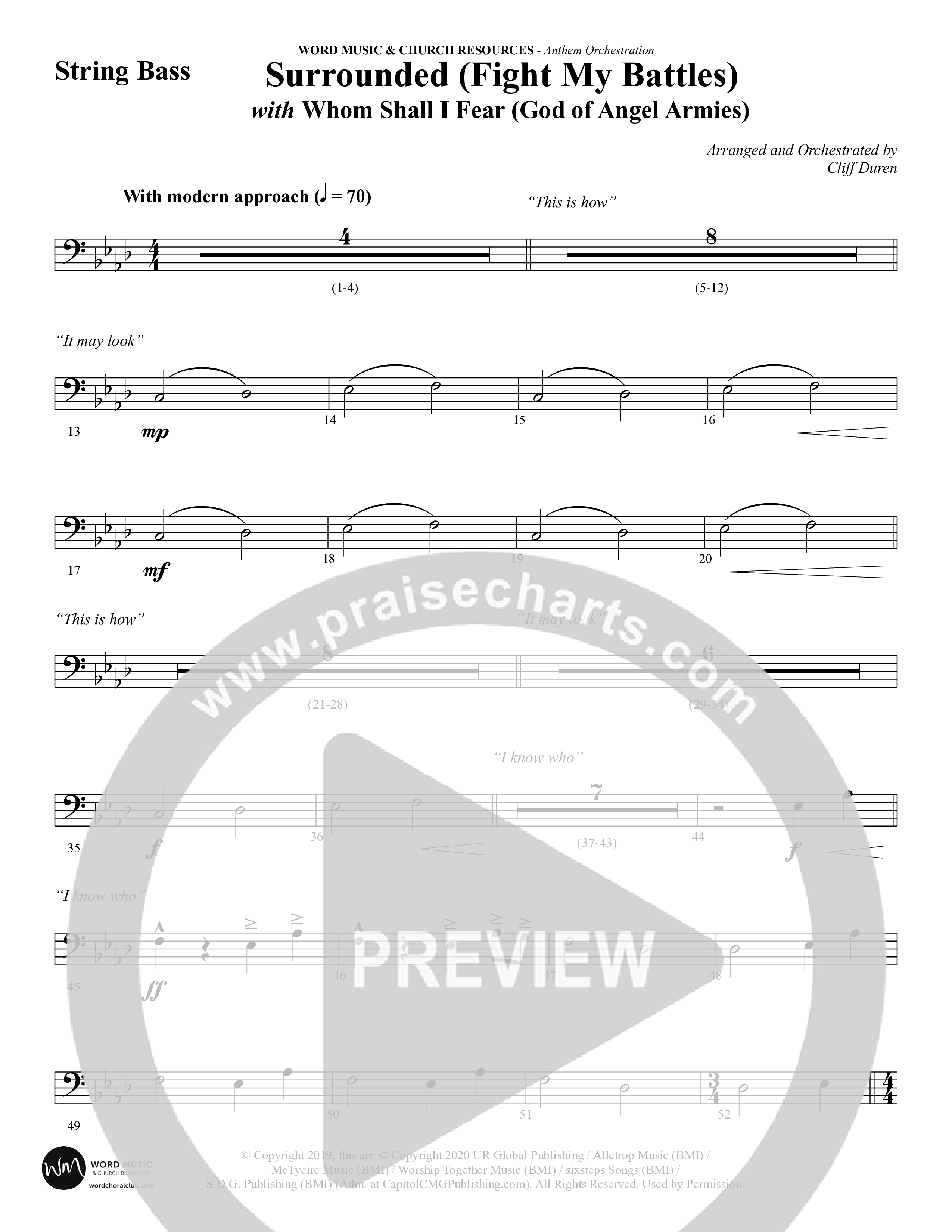 Surrounded (Fight My Battles) (with Whom Shall I Fear (God Of Angel Armies)) (Choral Anthem SATB) String Bass (Word Music Choral / Arr. Cliff Duren)