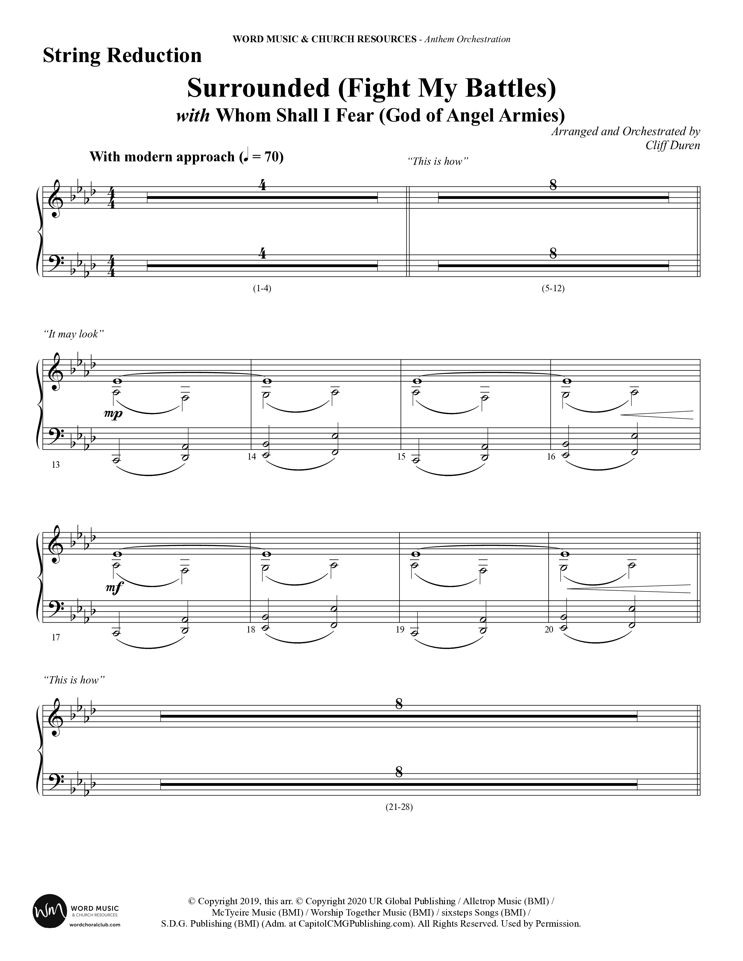 Surrounded (Fight My Battles) (with Whom Shall I Fear (God Of Angel Armies)) (Choral Anthem SATB) String Reduction (Word Music Choral / Arr. Cliff Duren)
