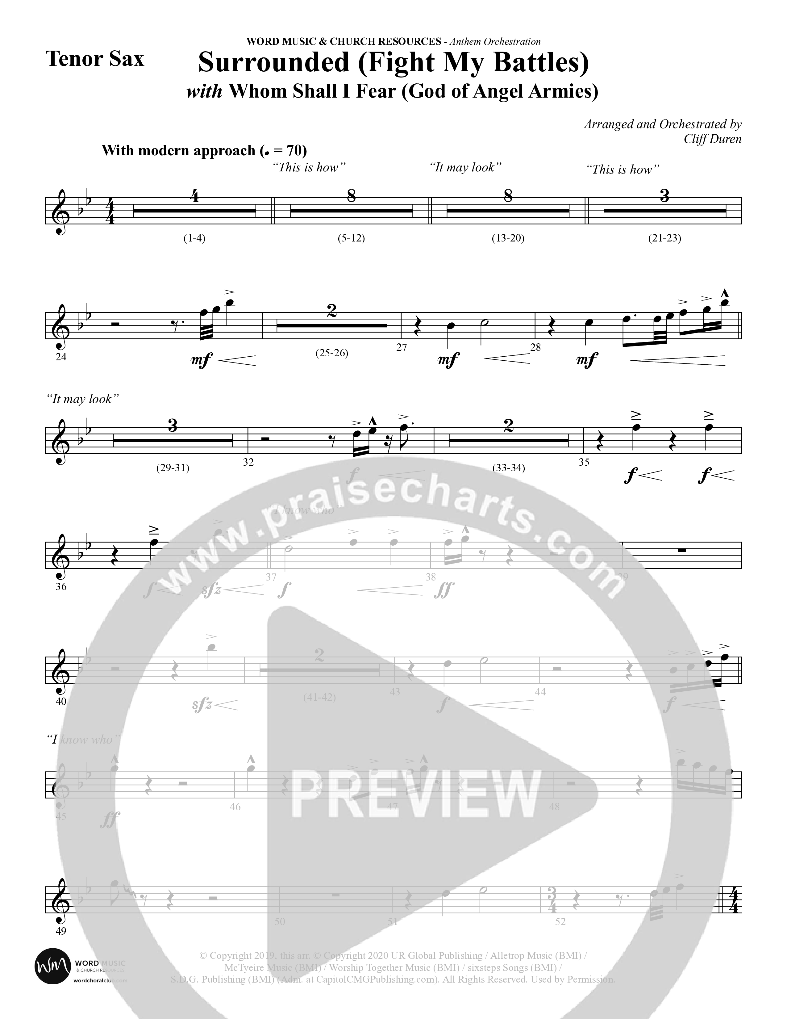 Surrounded (Fight My Battles) (with Whom Shall I Fear (God Of Angel Armies)) (Choral Anthem SATB) Tenor Sax 1 (Word Music Choral / Arr. Cliff Duren)