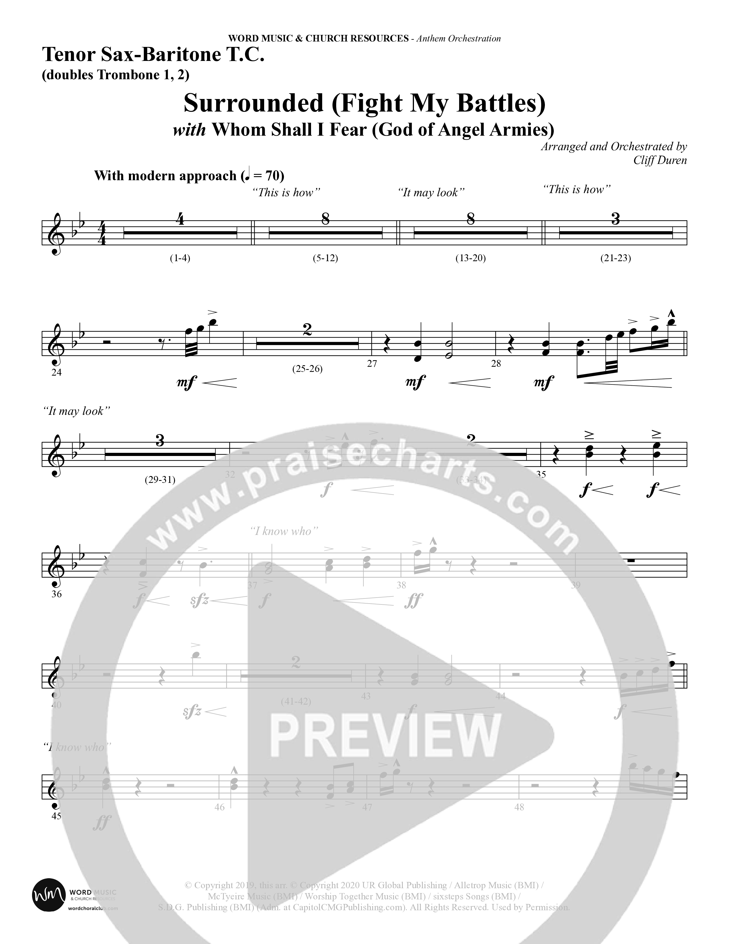 Surrounded (Fight My Battles) (with Whom Shall I Fear (God Of Angel Armies)) (Choral Anthem SATB) Tenor Sax/Baritone T.C. (Word Music Choral / Arr. Cliff Duren)