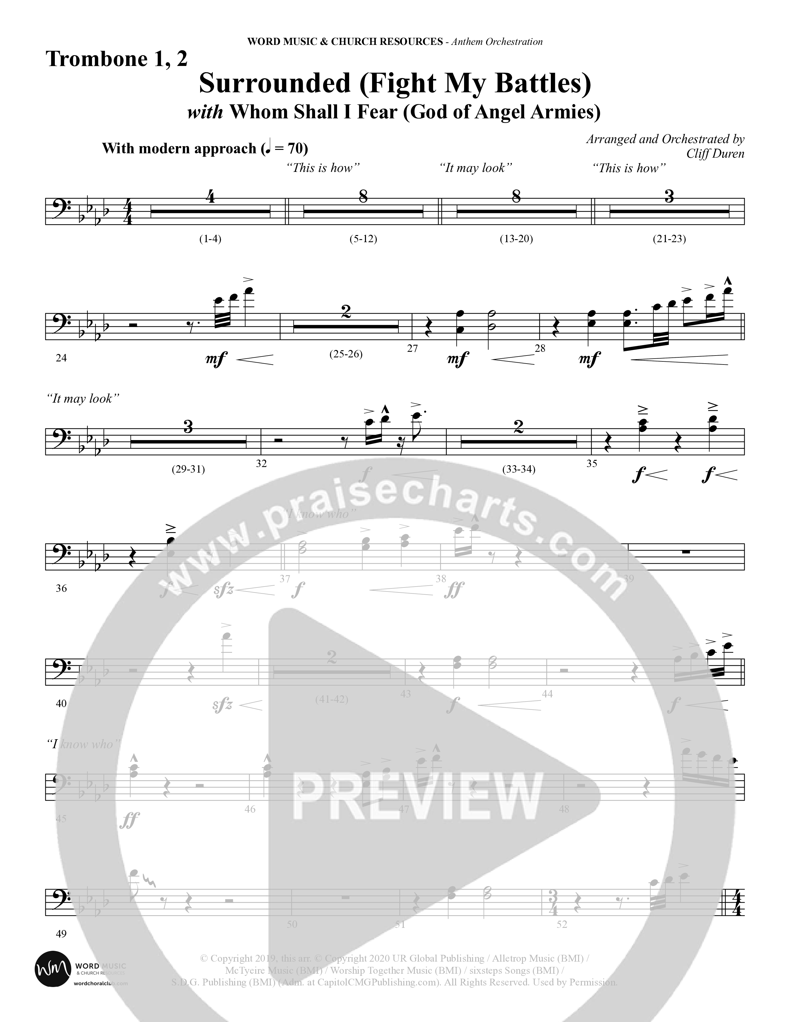 Surrounded (Fight My Battles) (with Whom Shall I Fear (God Of Angel Armies)) (Choral Anthem SATB) Trombone 1/2 (Word Music Choral / Arr. Cliff Duren)