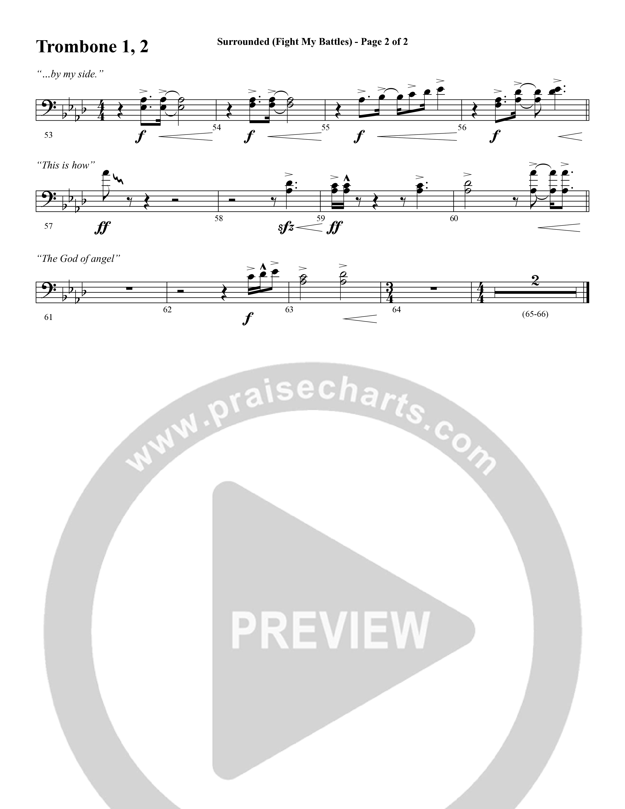 Surrounded (Fight My Battles) (with Whom Shall I Fear (God Of Angel Armies)) (Choral Anthem SATB) Trombone 1/2 (Word Music Choral / Arr. Cliff Duren)