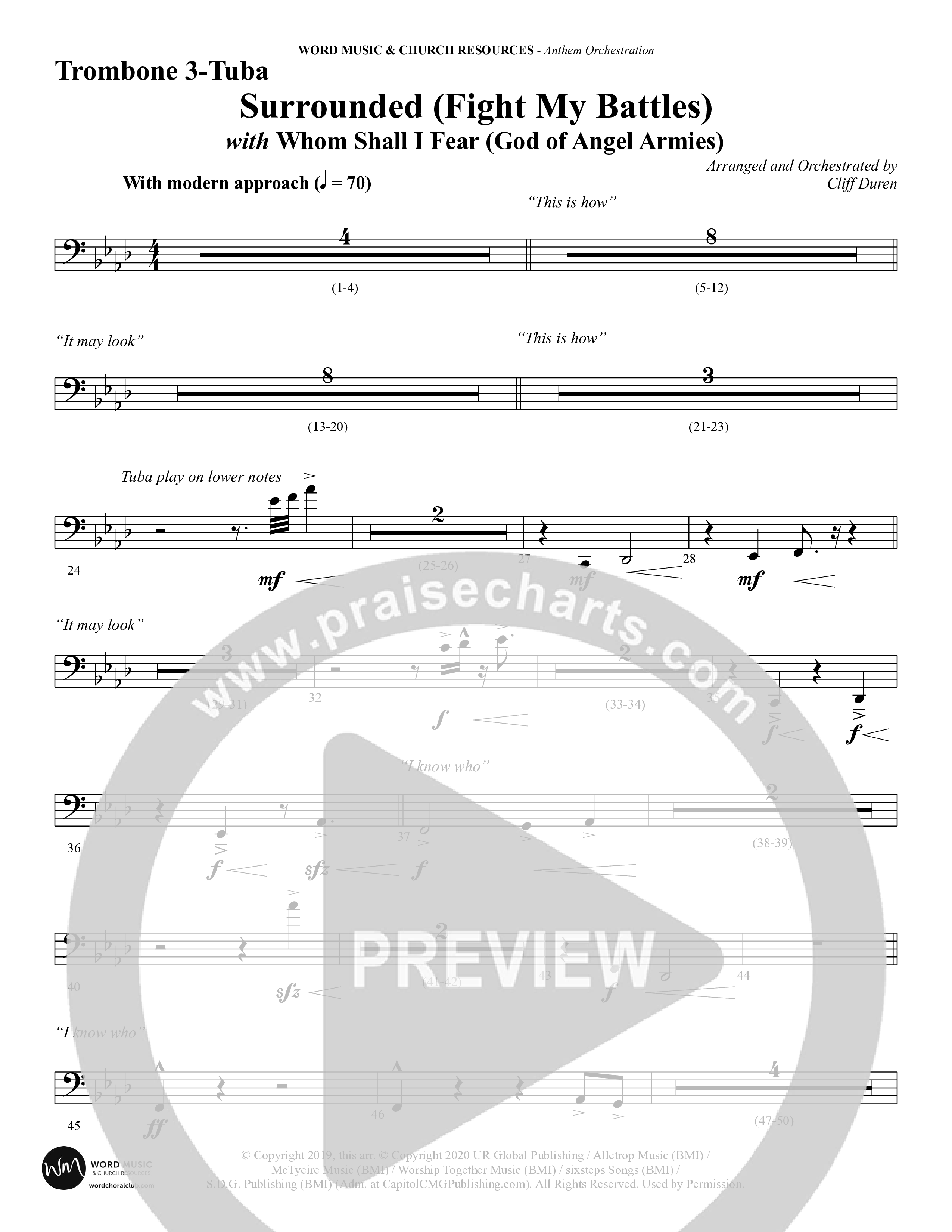 Surrounded (Fight My Battles) (with Whom Shall I Fear (God Of Angel Armies)) (Choral Anthem SATB) Trombone 3/Tuba (Word Music Choral / Arr. Cliff Duren)