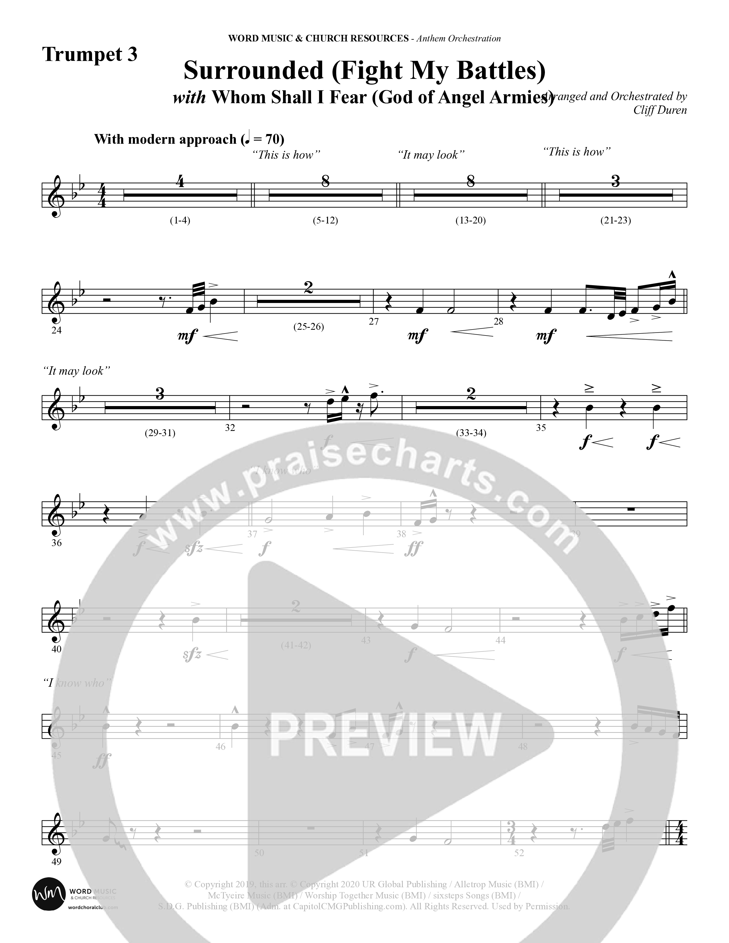 Surrounded (Fight My Battles) (with Whom Shall I Fear (God Of Angel Armies)) (Choral Anthem SATB) Trumpet 3 (Word Music Choral / Arr. Cliff Duren)