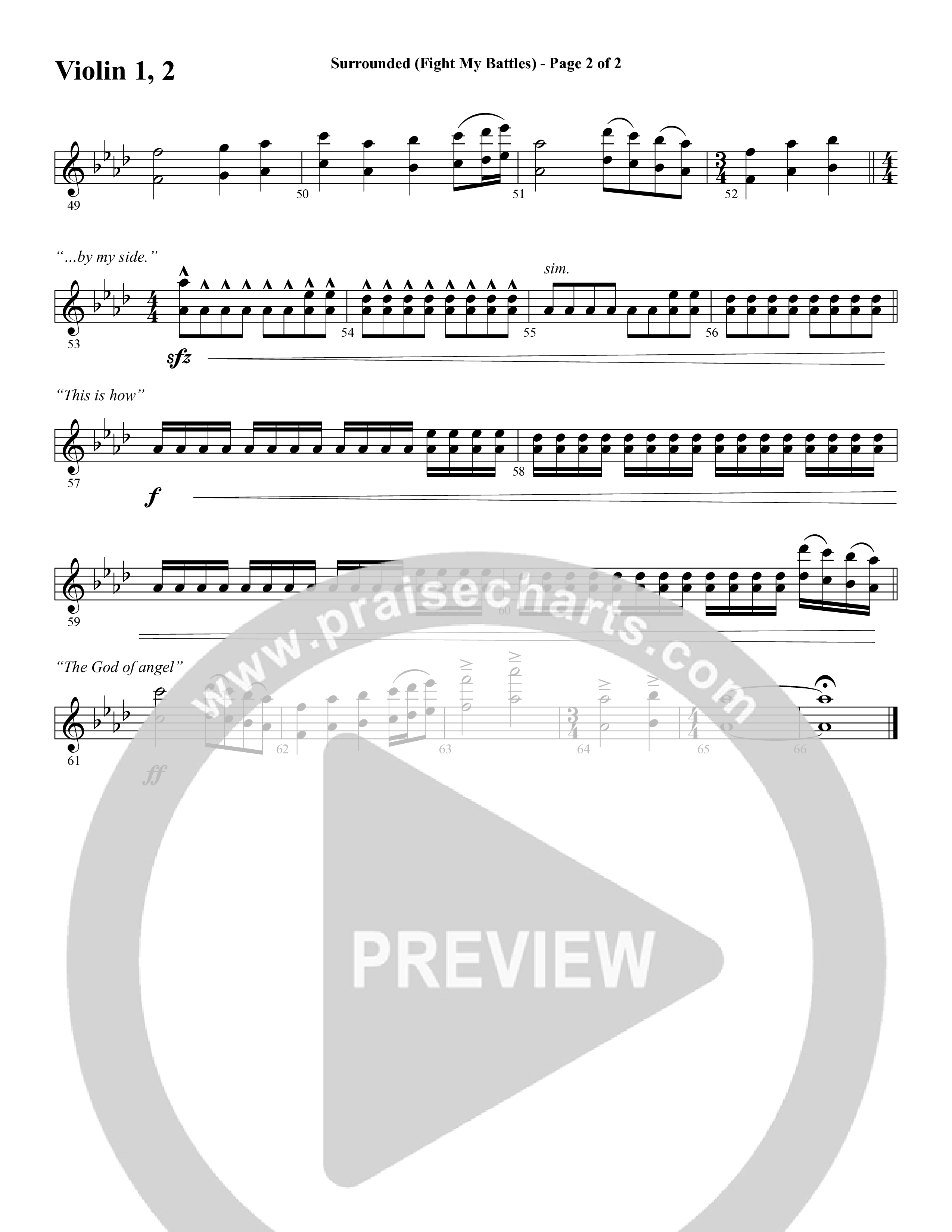 Surrounded (Fight My Battles) (with Whom Shall I Fear (God Of Angel Armies)) (Choral Anthem SATB) Violin 1/2 (Word Music Choral / Arr. Cliff Duren)