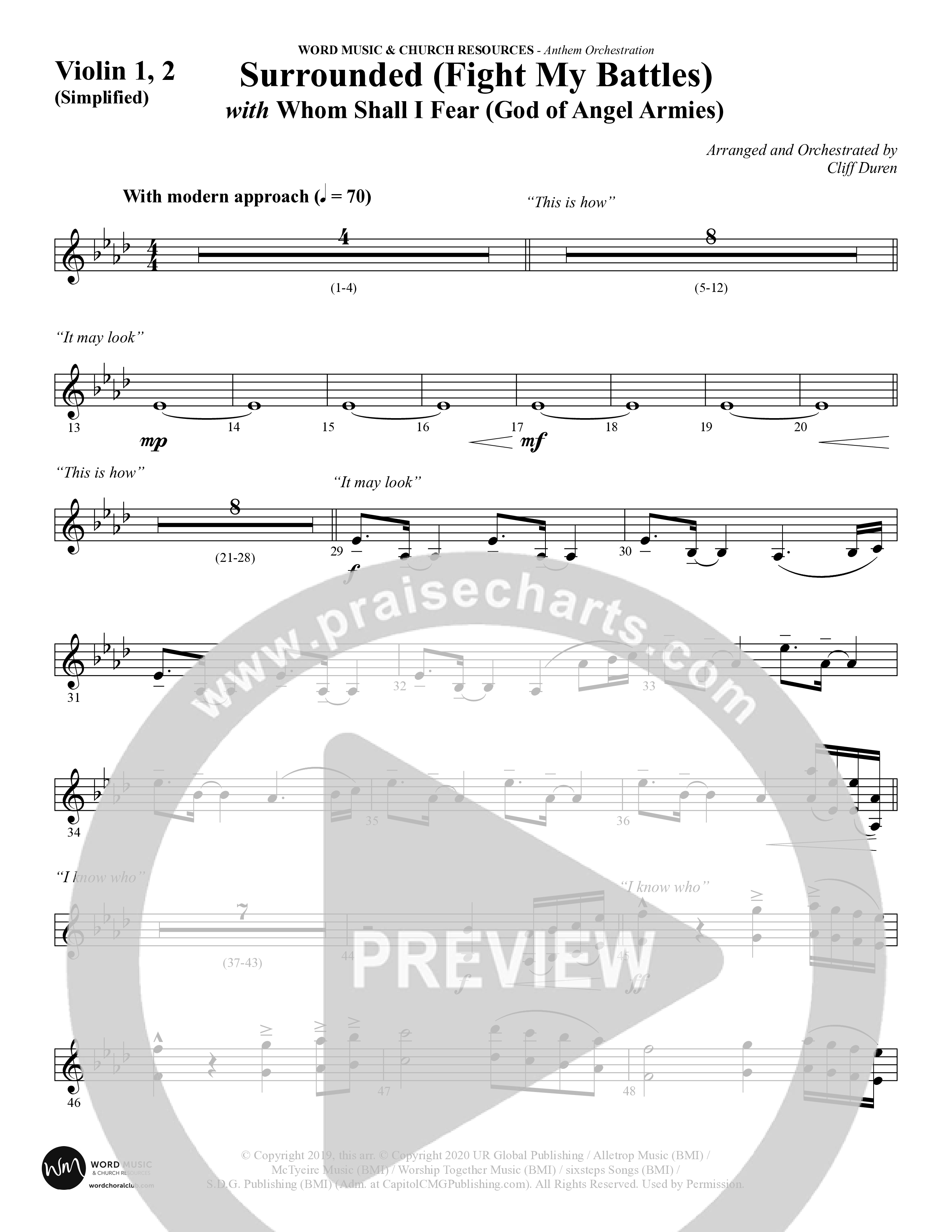 Surrounded (Fight My Battles) (with Whom Shall I Fear (God Of Angel Armies)) (Choral Anthem SATB) Violin 1/2 (Word Music Choral / Arr. Cliff Duren)