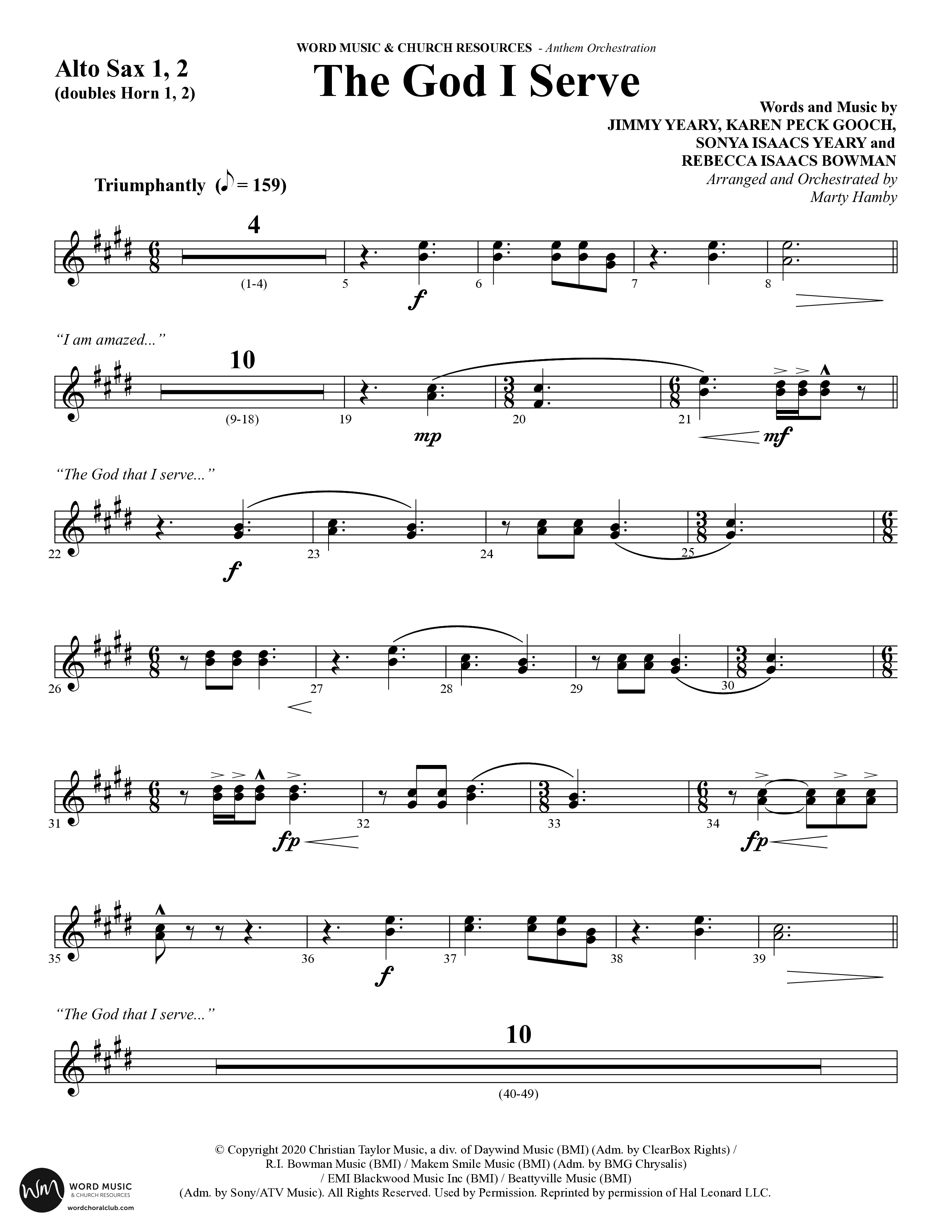 The God I Serve (Choral Anthem SATB) Alto Sax (Word Music Choral / Arr. Marty Hamby)