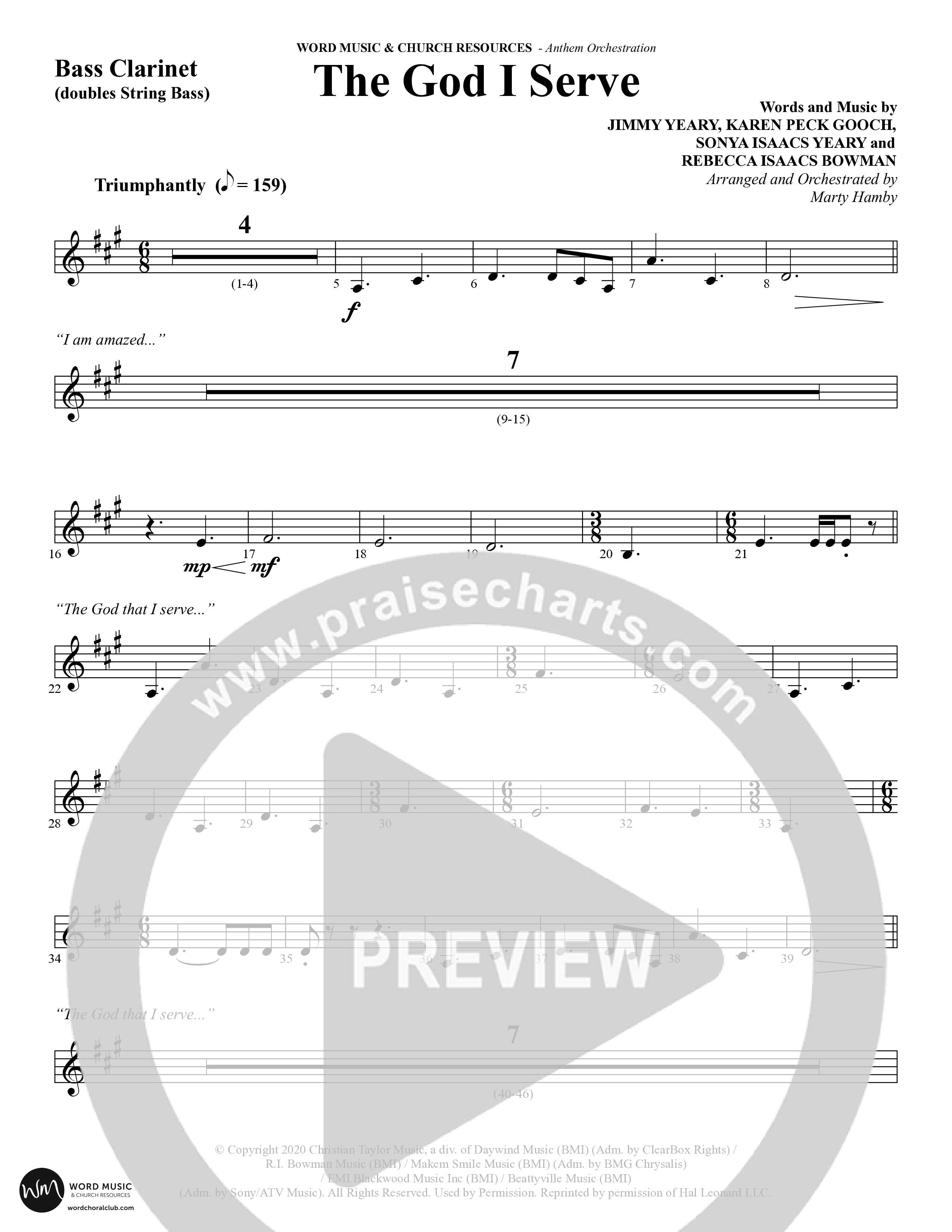 The God I Serve (Choral Anthem SATB) Bass Clarinet (Word Music Choral / Arr. Marty Hamby)