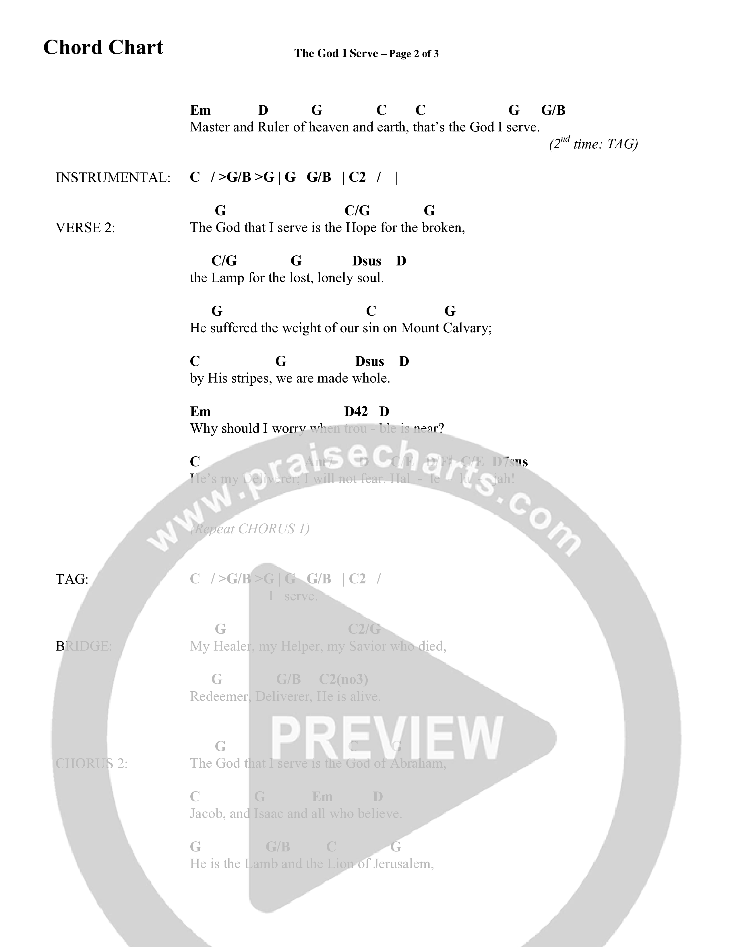 The God I Serve (Choral Anthem SATB) Chord Chart (Word Music Choral / Arr. Marty Hamby)