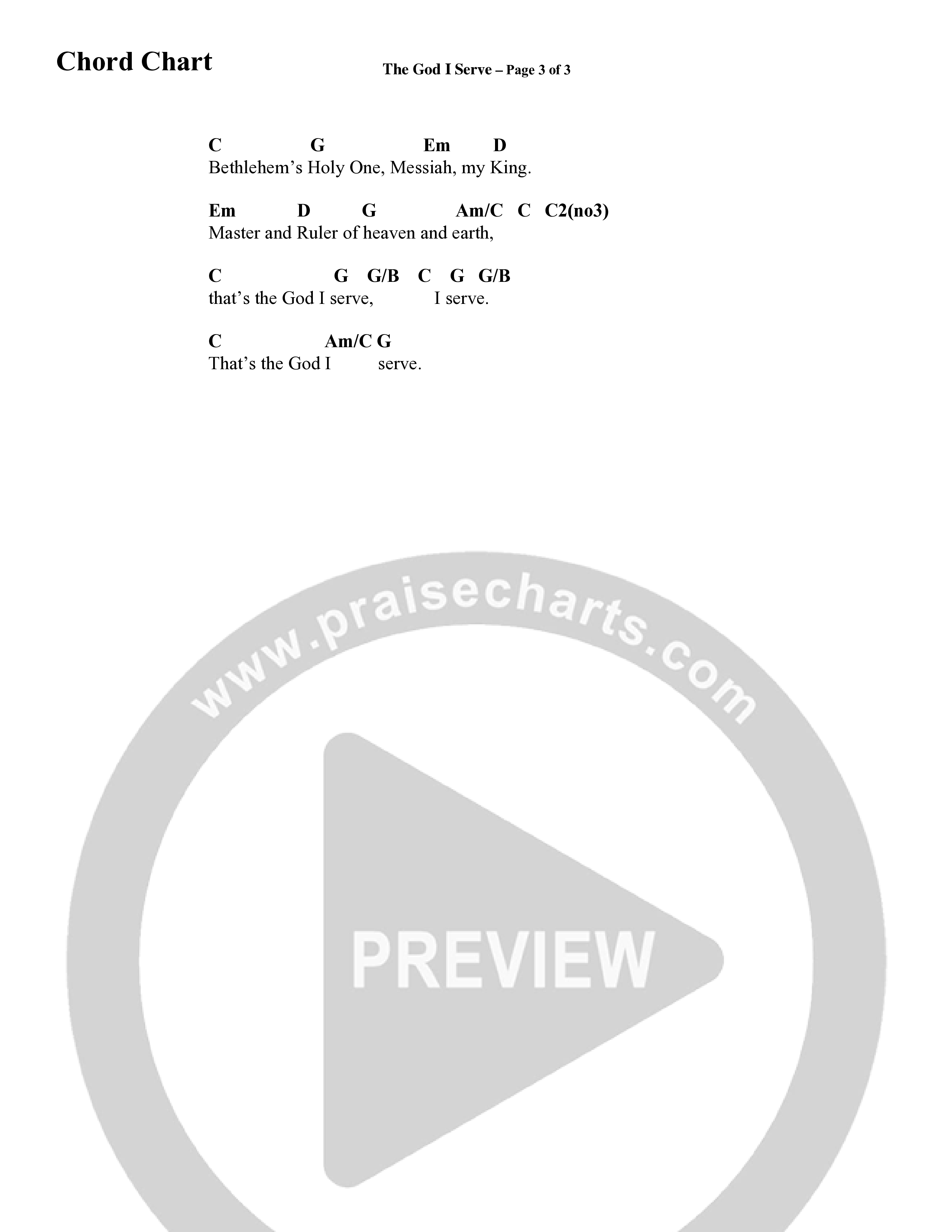 The God I Serve (Choral Anthem SATB) Chord Chart (Word Music Choral / Arr. Marty Hamby)