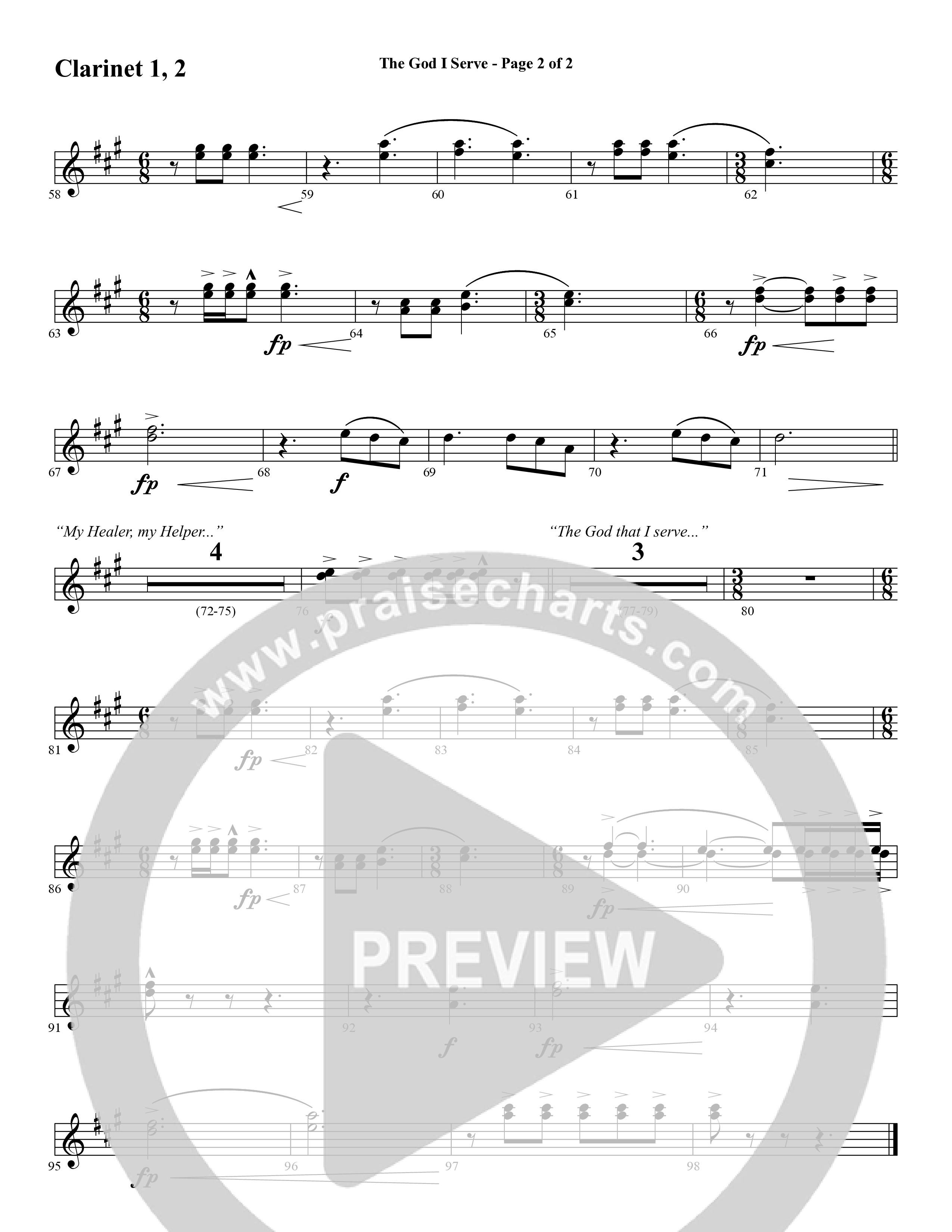 The God I Serve (Choral Anthem SATB) Clarinet 1/2 (Word Music Choral / Arr. Marty Hamby)