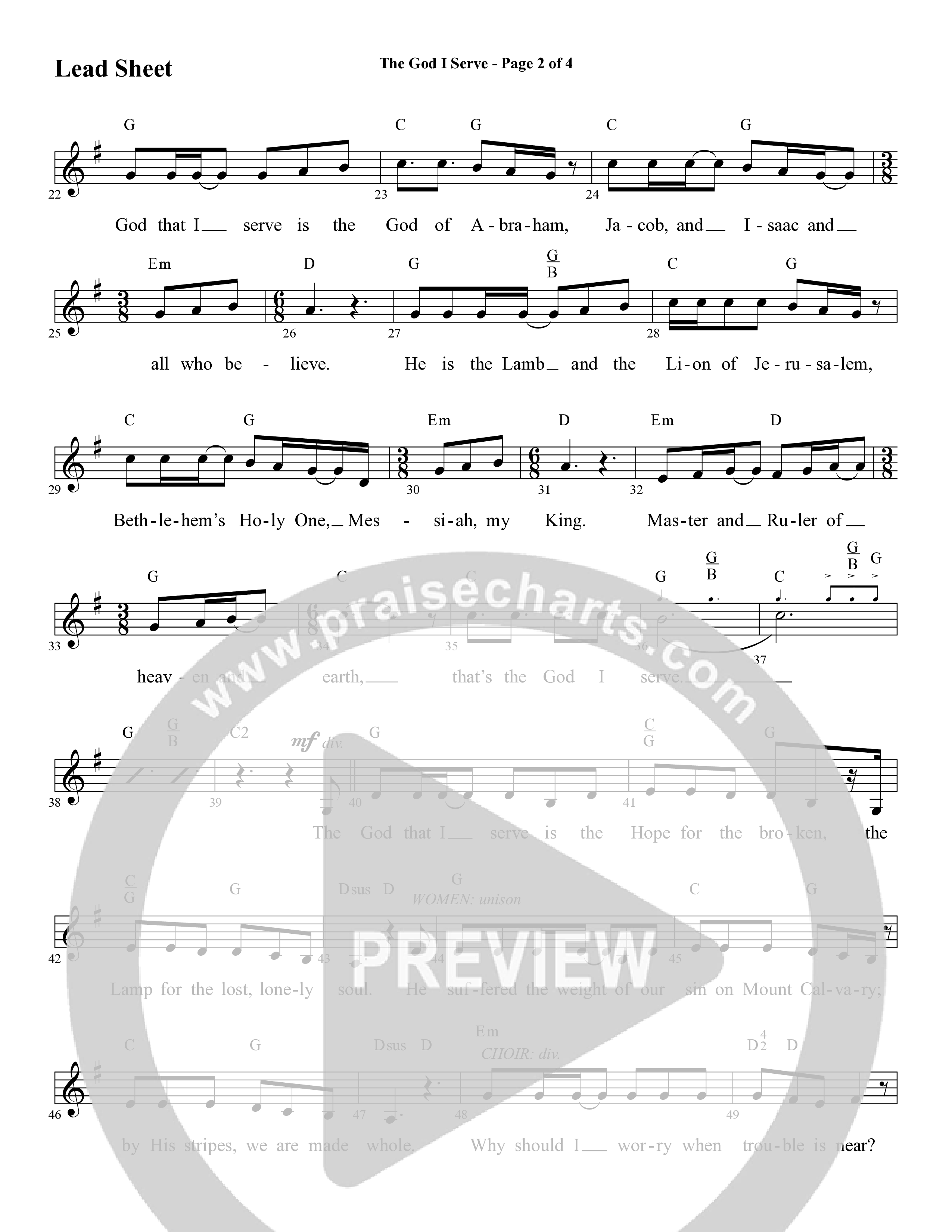 The God I Serve (Choral Anthem SATB) Lead Sheet (SAT) (Word Music Choral / Arr. Marty Hamby)