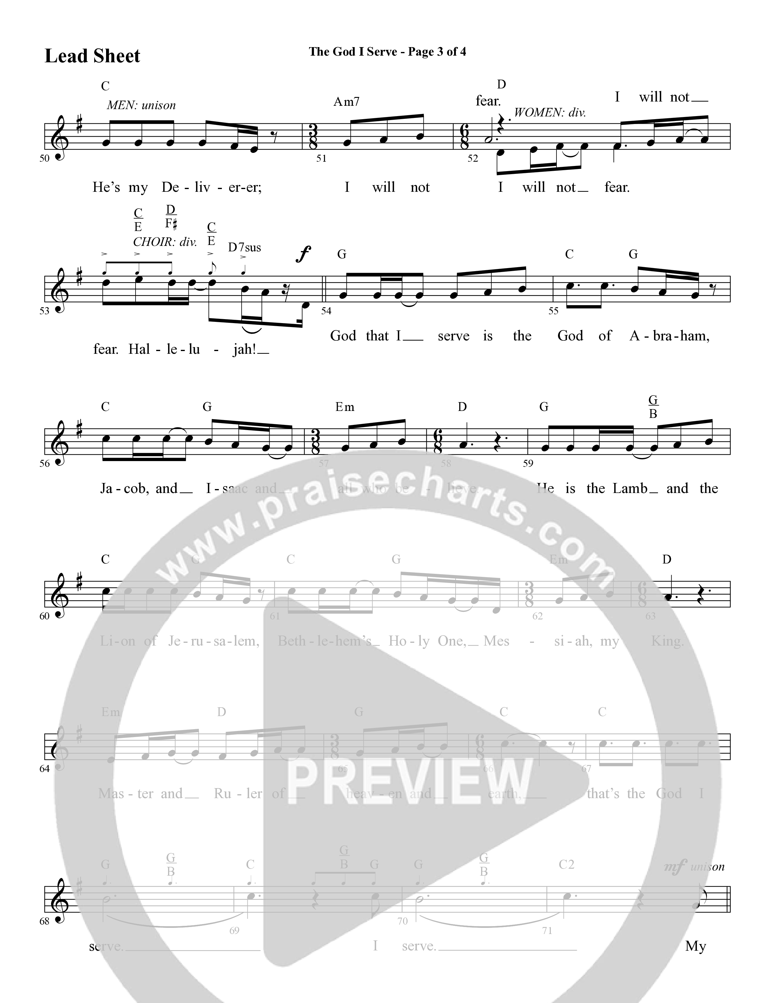The God I Serve (Choral Anthem SATB) Lead Sheet (SAT) (Word Music Choral / Arr. Marty Hamby)
