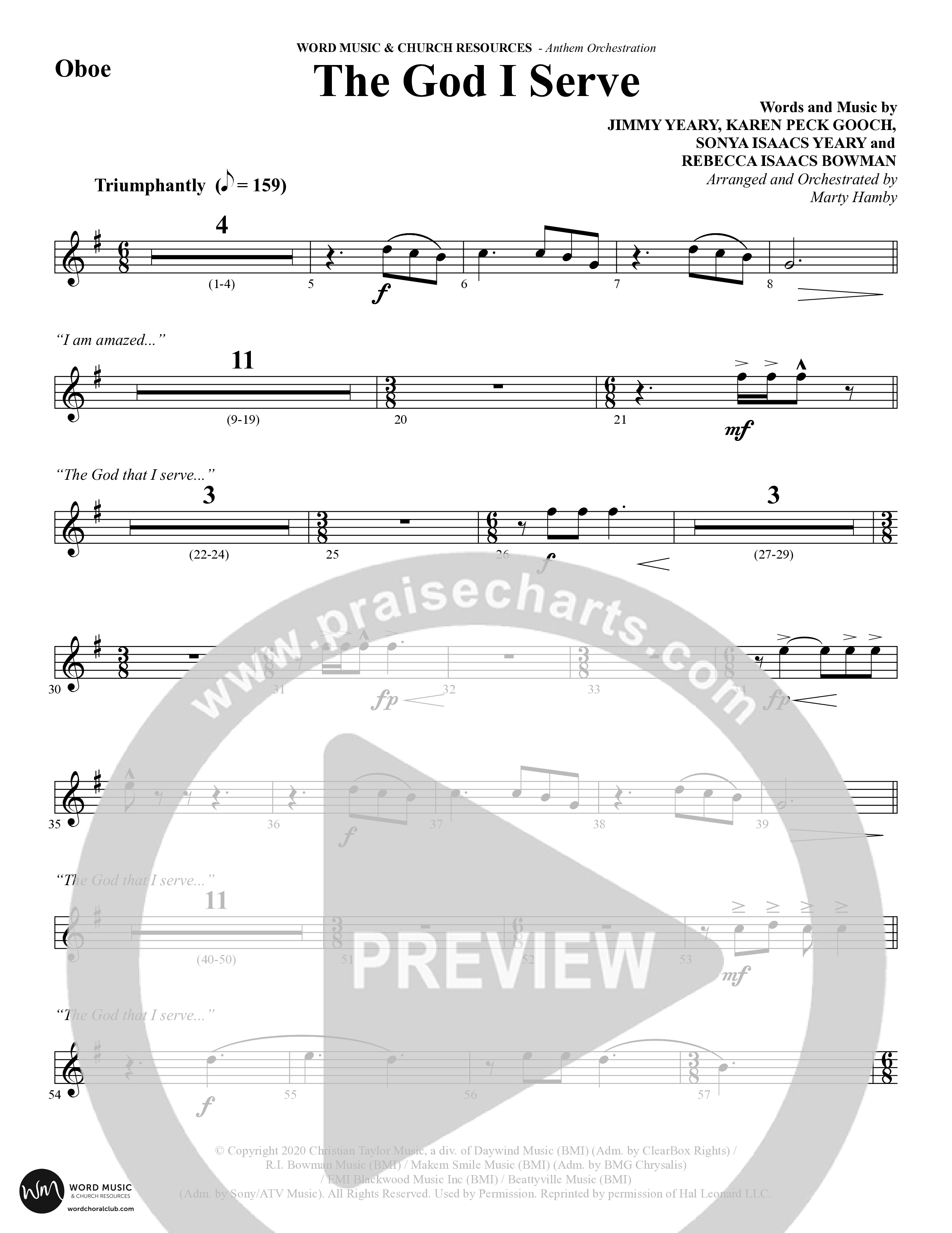 The God I Serve (Choral Anthem SATB) Oboe (Word Music Choral / Arr. Marty Hamby)