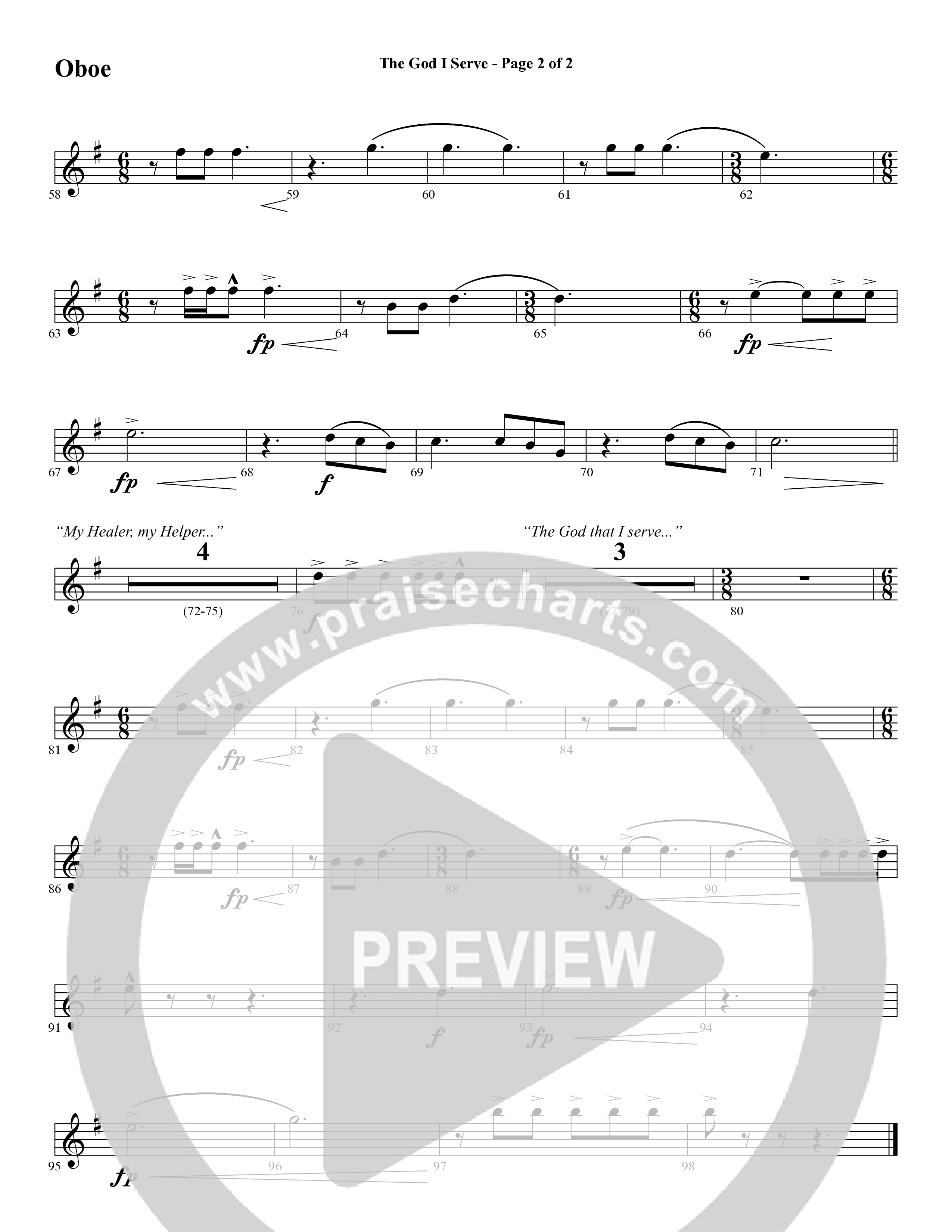 The God I Serve (Choral Anthem SATB) Oboe (Word Music Choral / Arr. Marty Hamby)