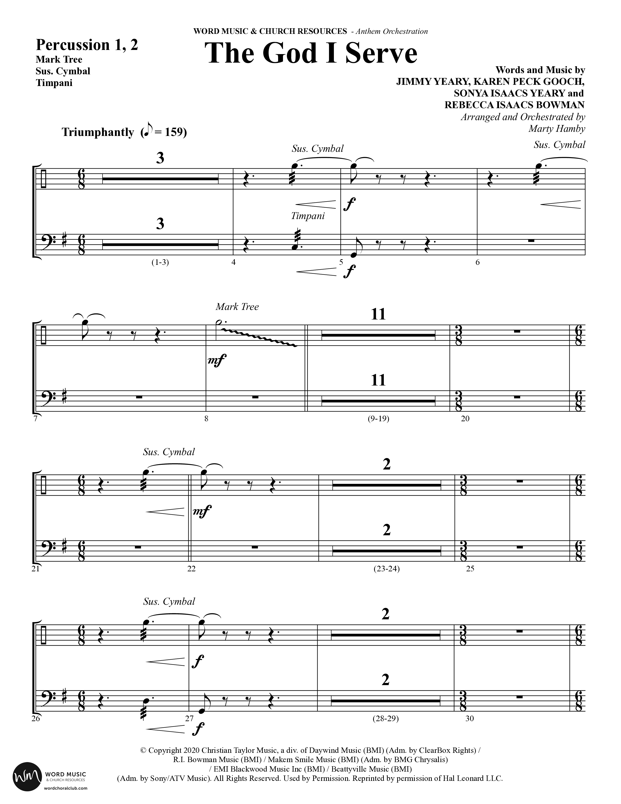 The God I Serve (Choral Anthem SATB) Percussion (Word Music Choral / Arr. Marty Hamby)