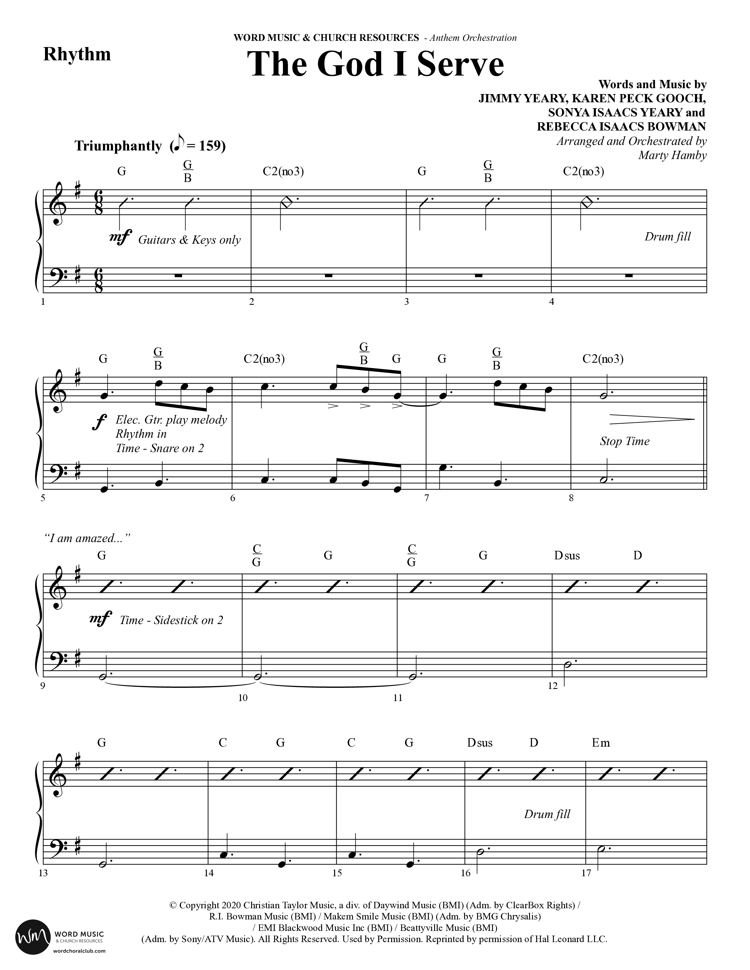 The God I Serve (Choral Anthem SATB) Rhythm Chart (Word Music Choral / Arr. Marty Hamby)