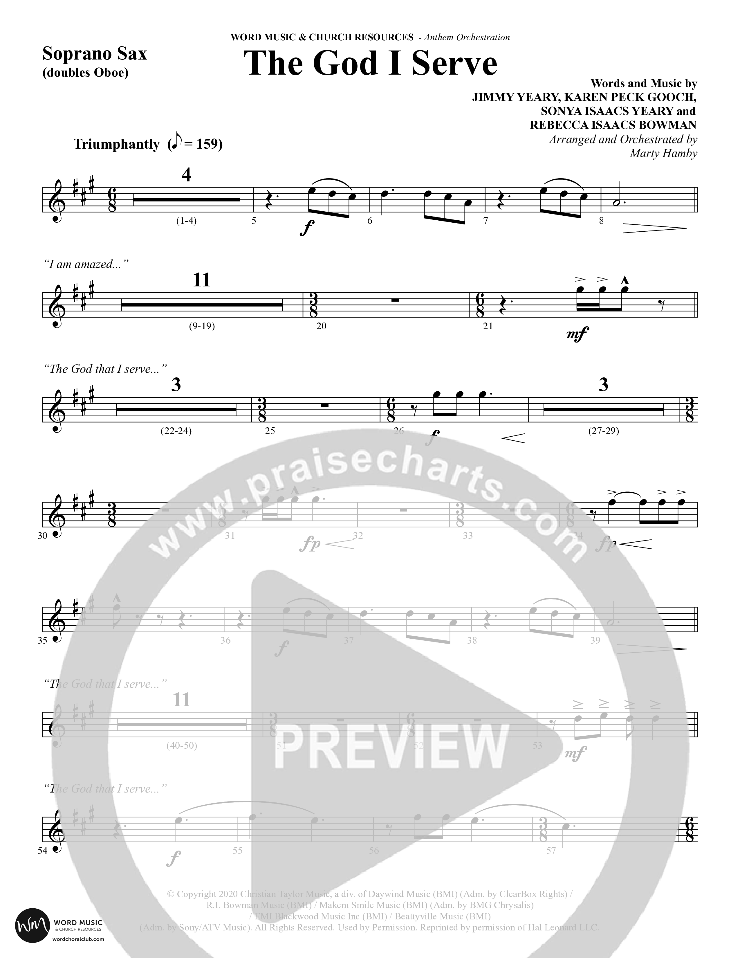 The God I Serve (Choral Anthem SATB) Soprano Sax (Word Music Choral / Arr. Marty Hamby)