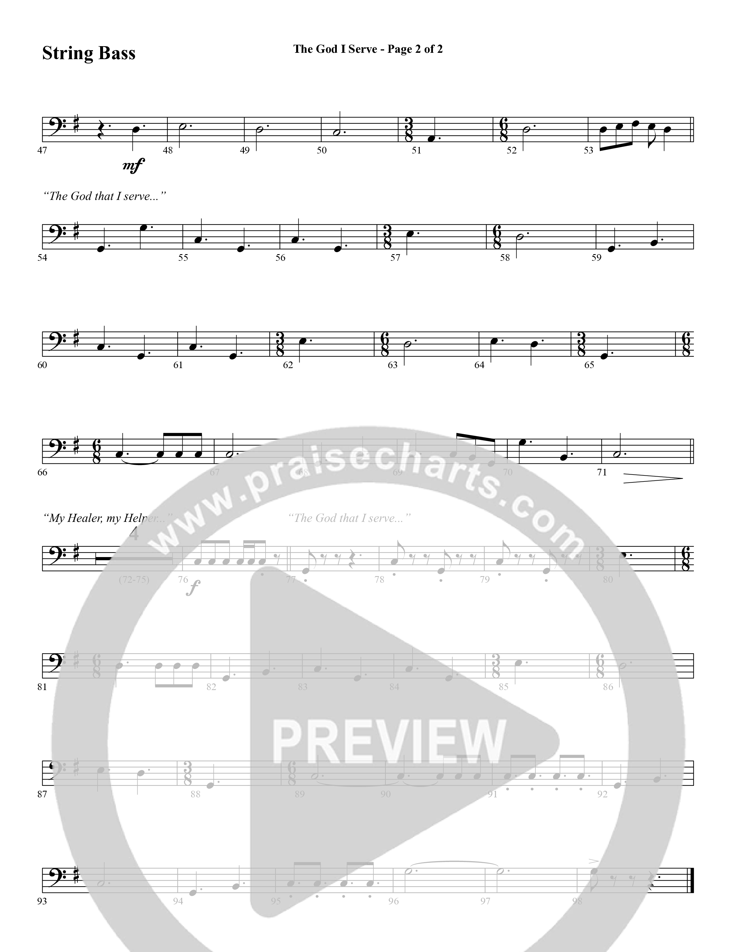The God I Serve (Choral Anthem SATB) String Bass (Word Music Choral / Arr. Marty Hamby)