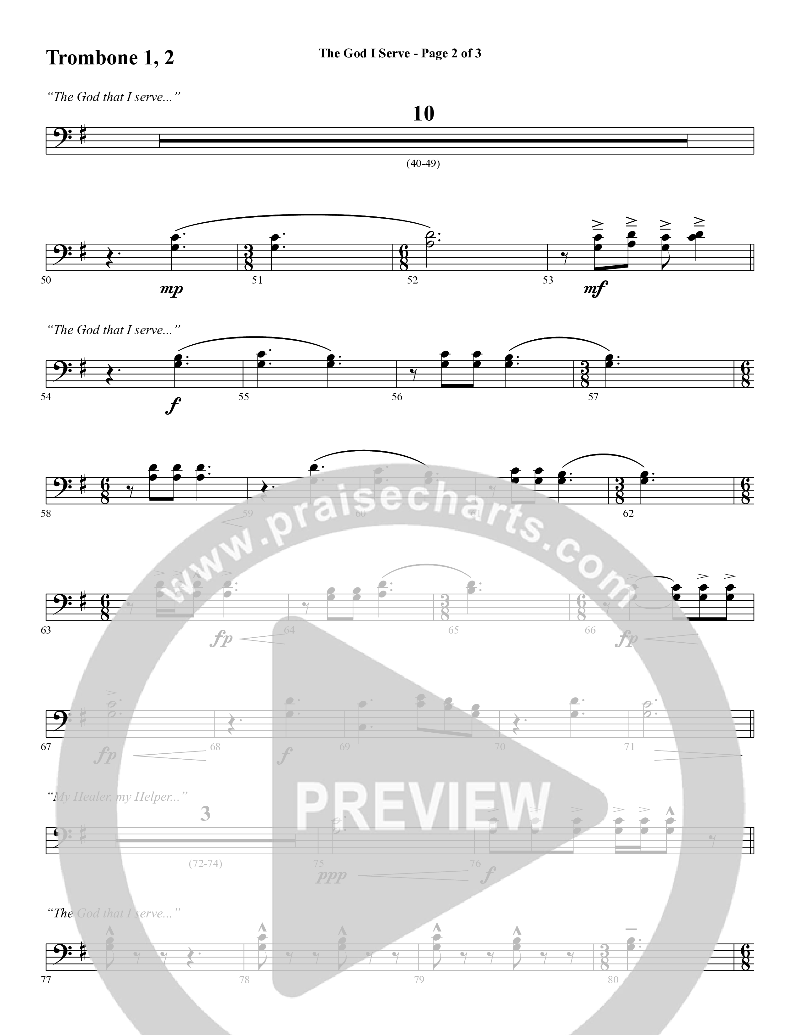 The God I Serve (Choral Anthem SATB) Trombone 1/2 (Word Music Choral / Arr. Marty Hamby)