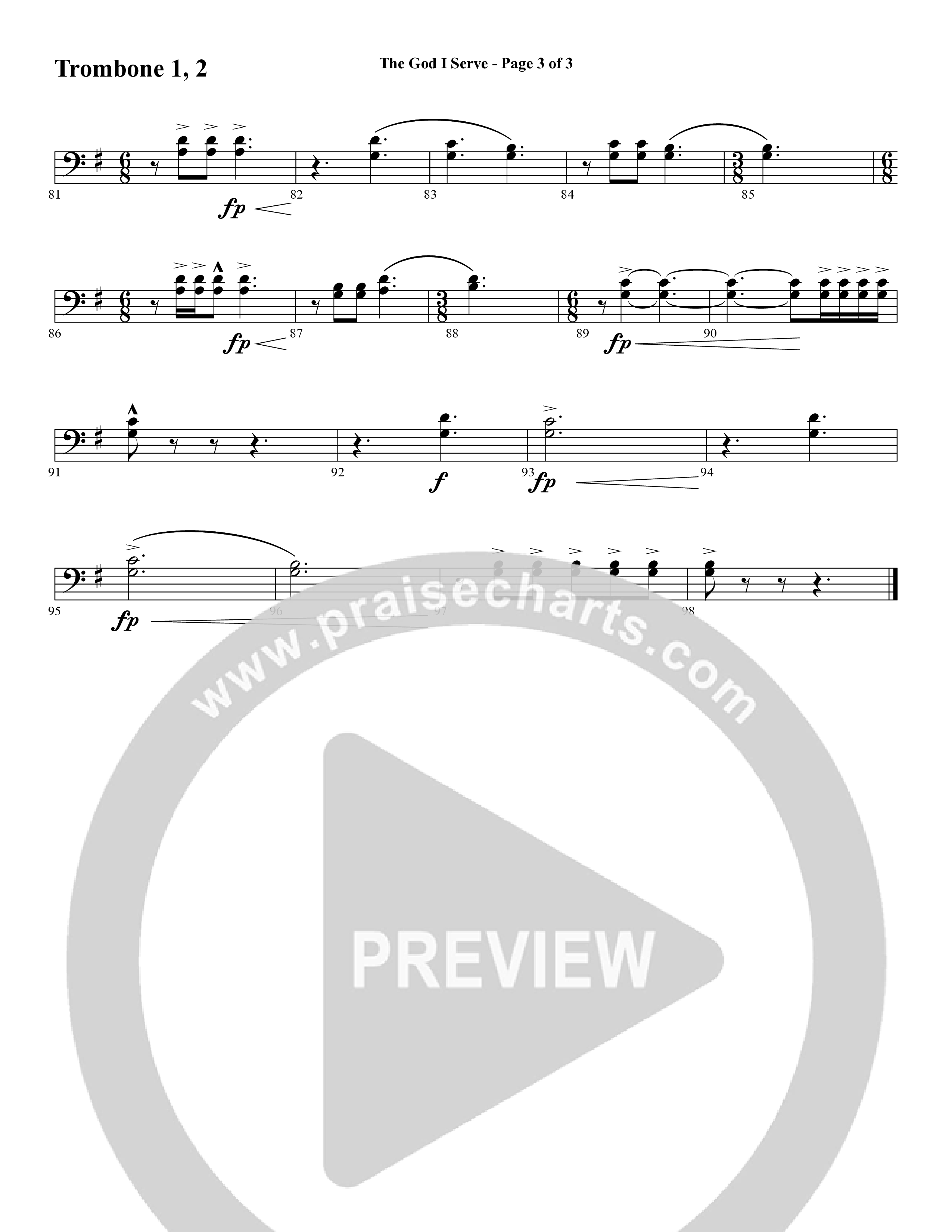 The God I Serve (Choral Anthem SATB) Trombone 1/2 (Word Music Choral / Arr. Marty Hamby)