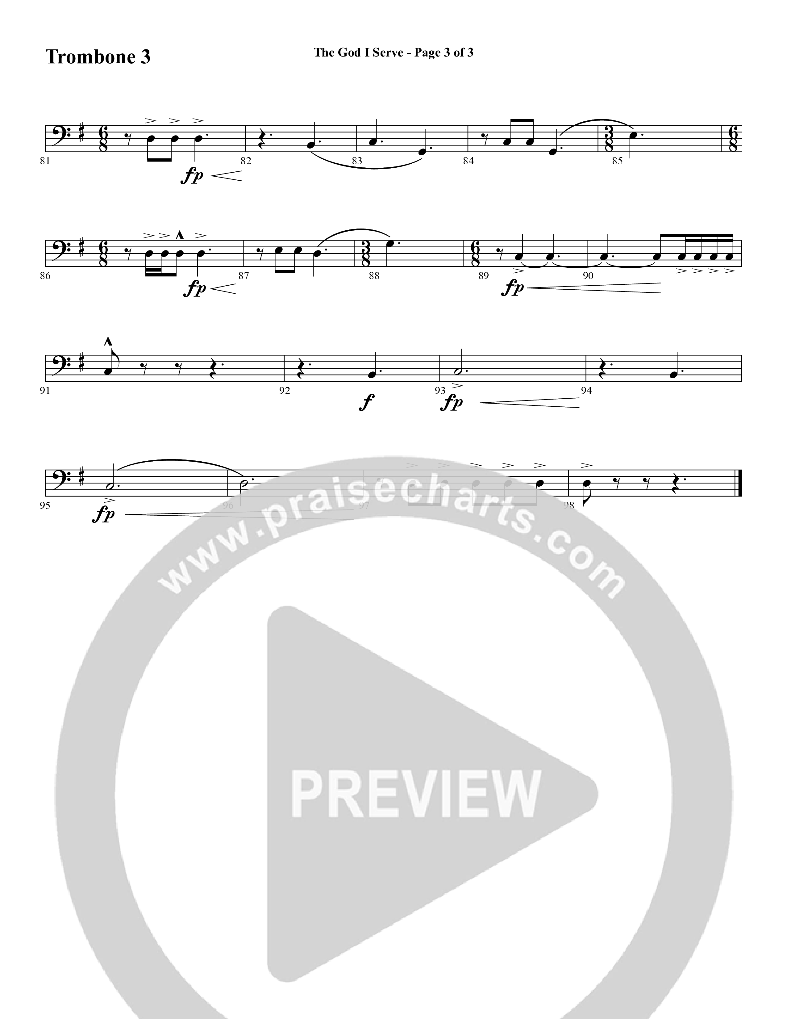 The God I Serve (Choral Anthem SATB) Trombone 3 (Word Music Choral / Arr. Marty Hamby)
