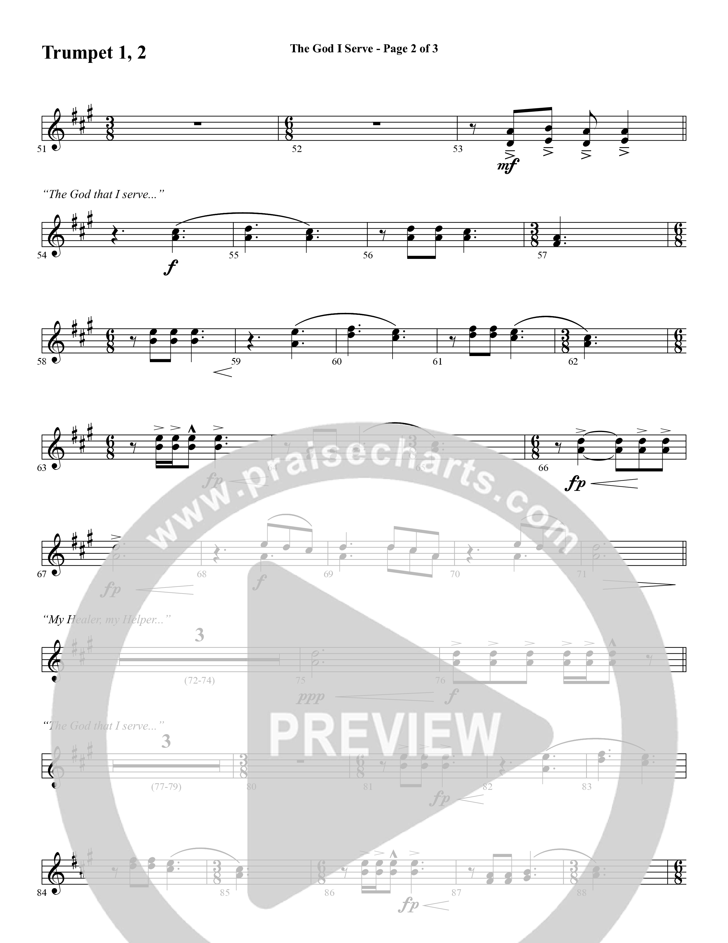 The God I Serve (Choral Anthem SATB) Trumpet 1,2 (Word Music Choral / Arr. Marty Hamby)