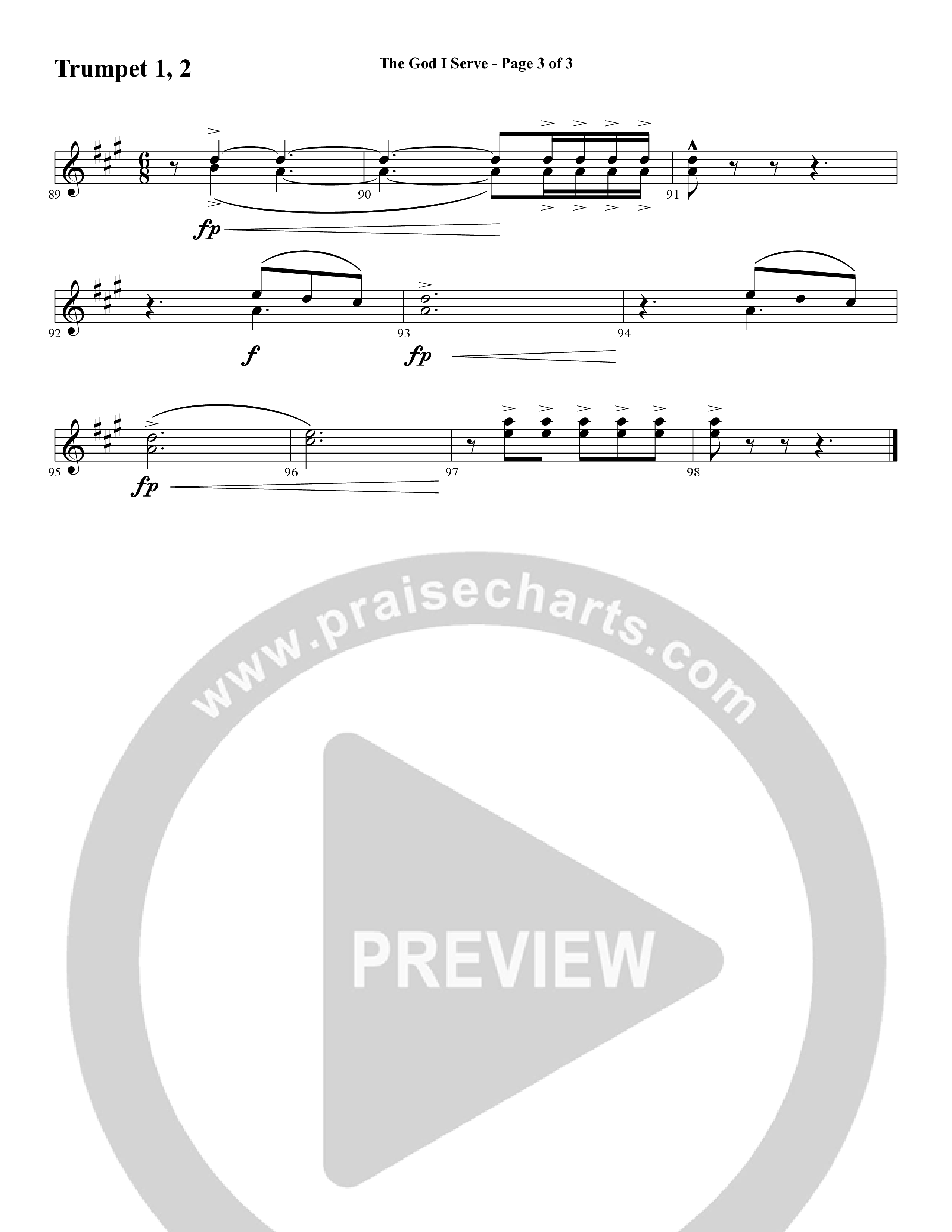 The God I Serve (Choral Anthem SATB) Trumpet 1,2 (Word Music Choral / Arr. Marty Hamby)