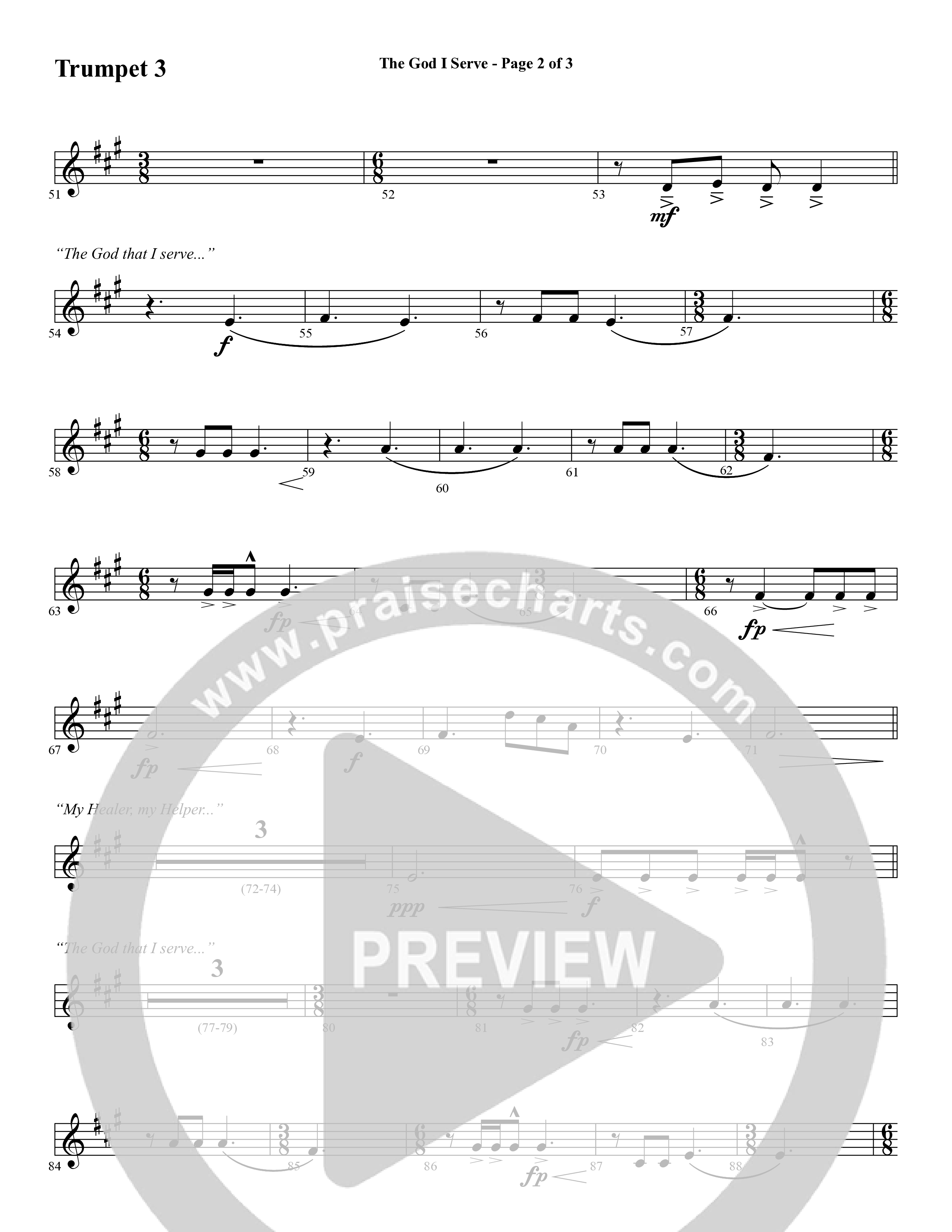 The God I Serve (Choral Anthem SATB) Trumpet 3 (Word Music Choral / Arr. Marty Hamby)