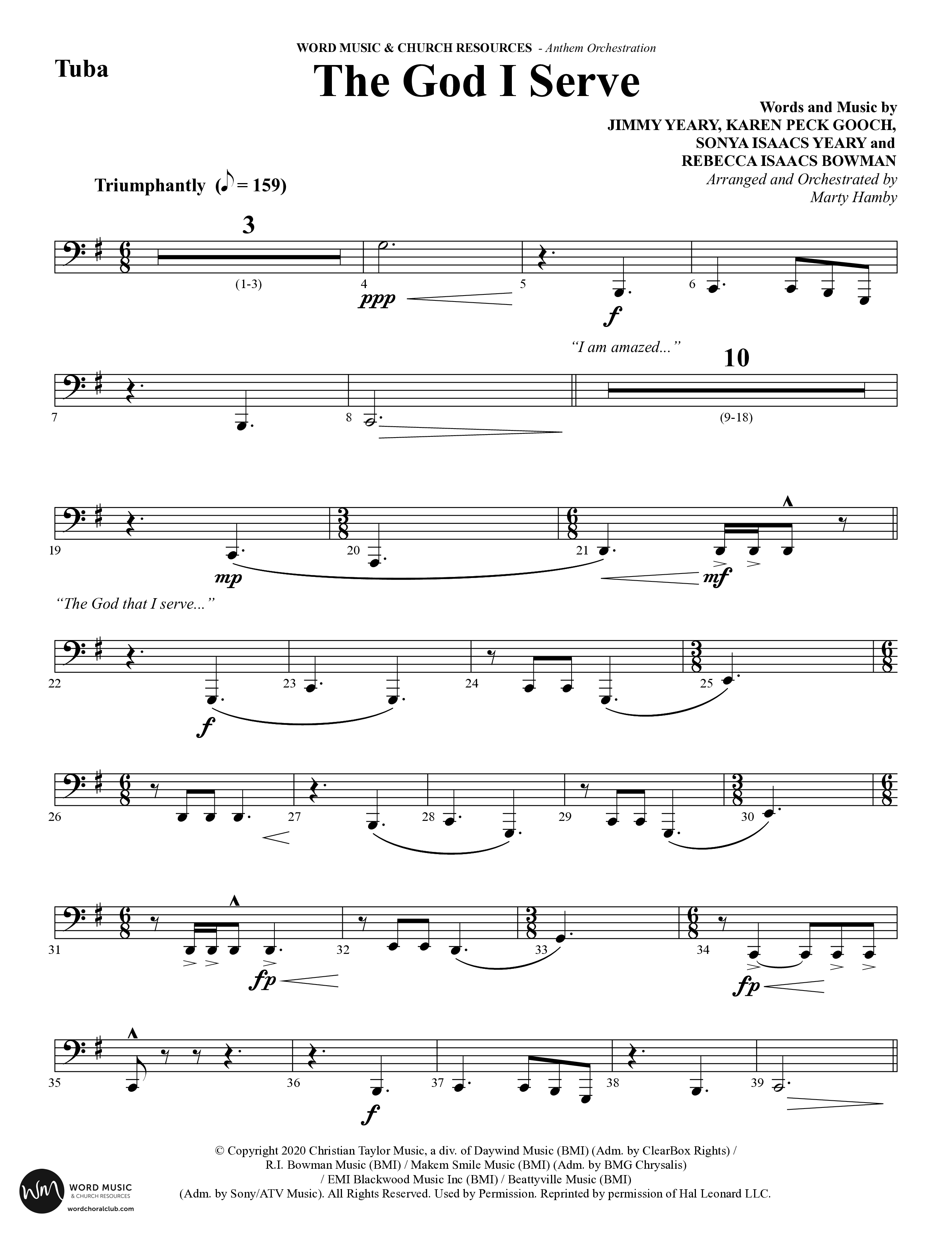 The God I Serve (Choral Anthem SATB) Tuba (Word Music Choral / Arr. Marty Hamby)