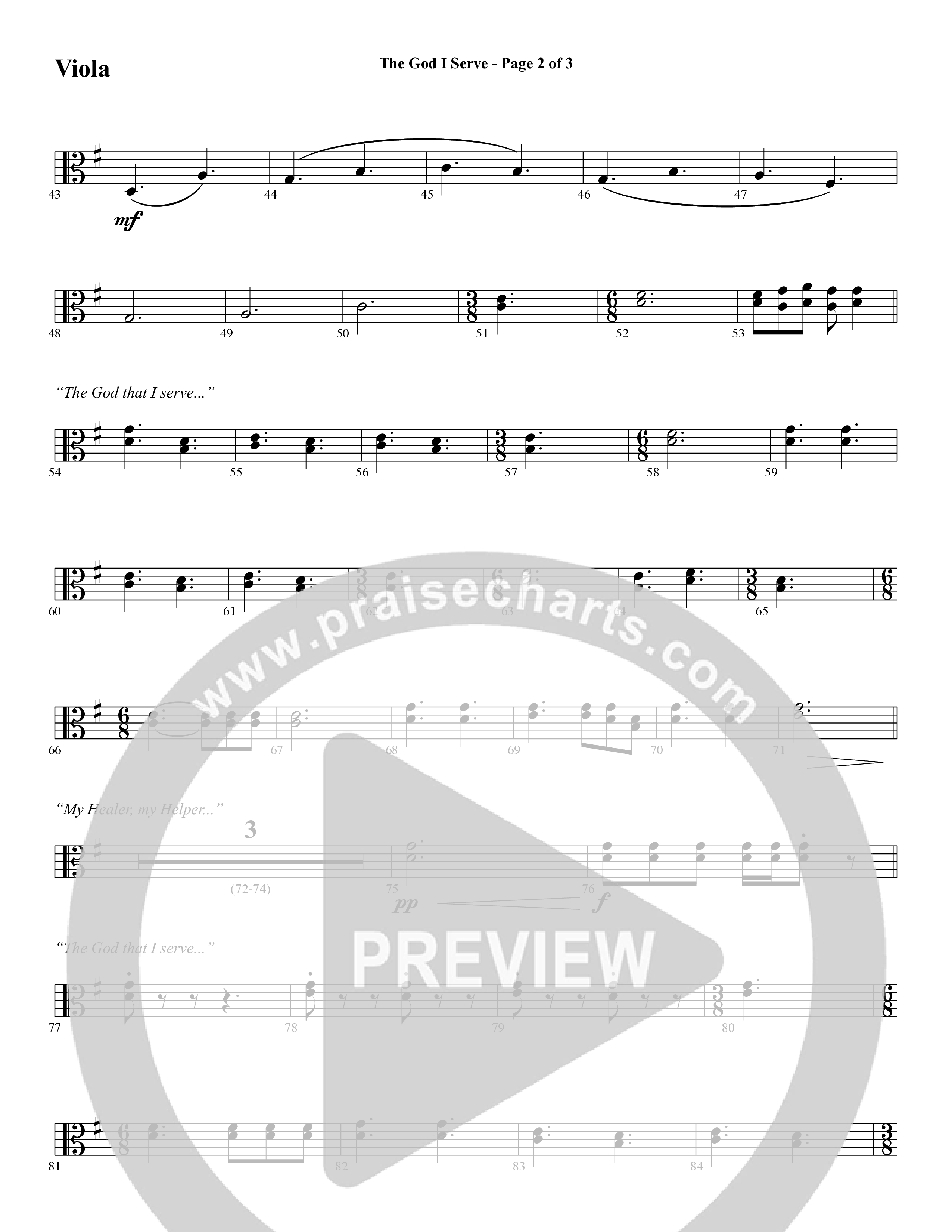 The God I Serve (Choral Anthem SATB) Viola (Word Music Choral / Arr. Marty Hamby)