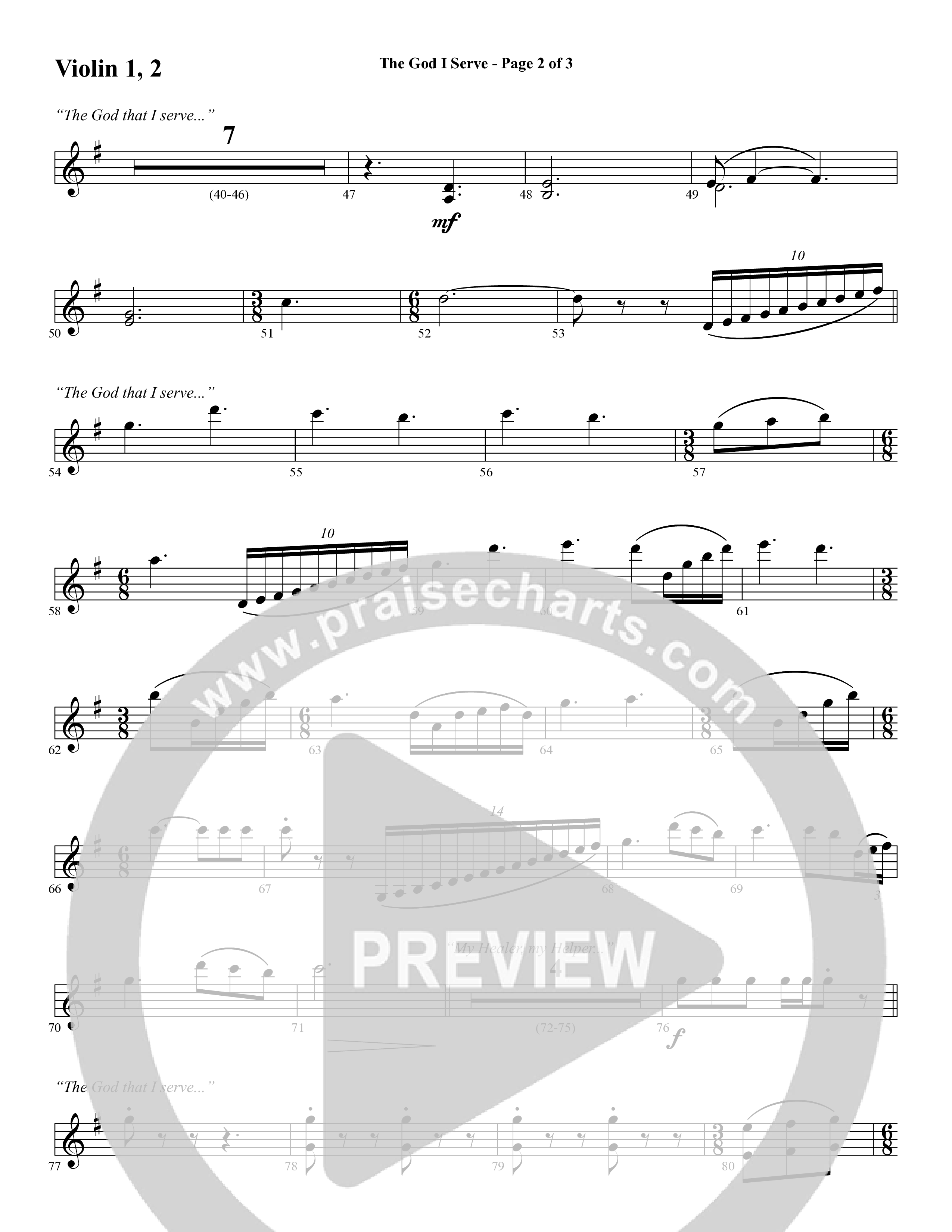The God I Serve (Choral Anthem SATB) Violin 1/2 (Word Music Choral / Arr. Marty Hamby)