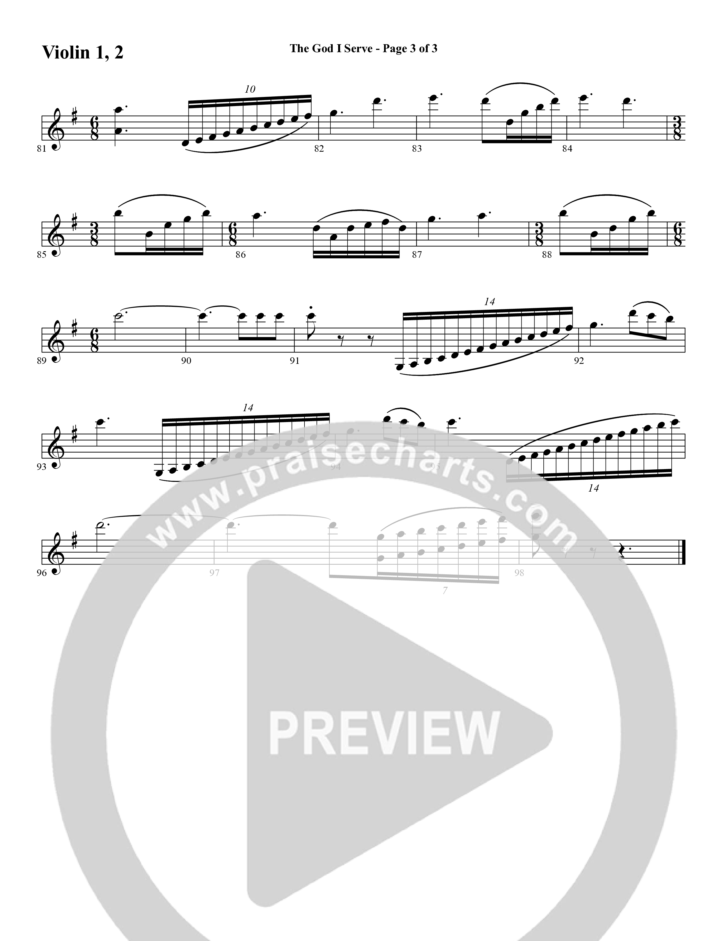 The God I Serve (Choral Anthem SATB) Violin 1/2 (Word Music Choral / Arr. Marty Hamby)