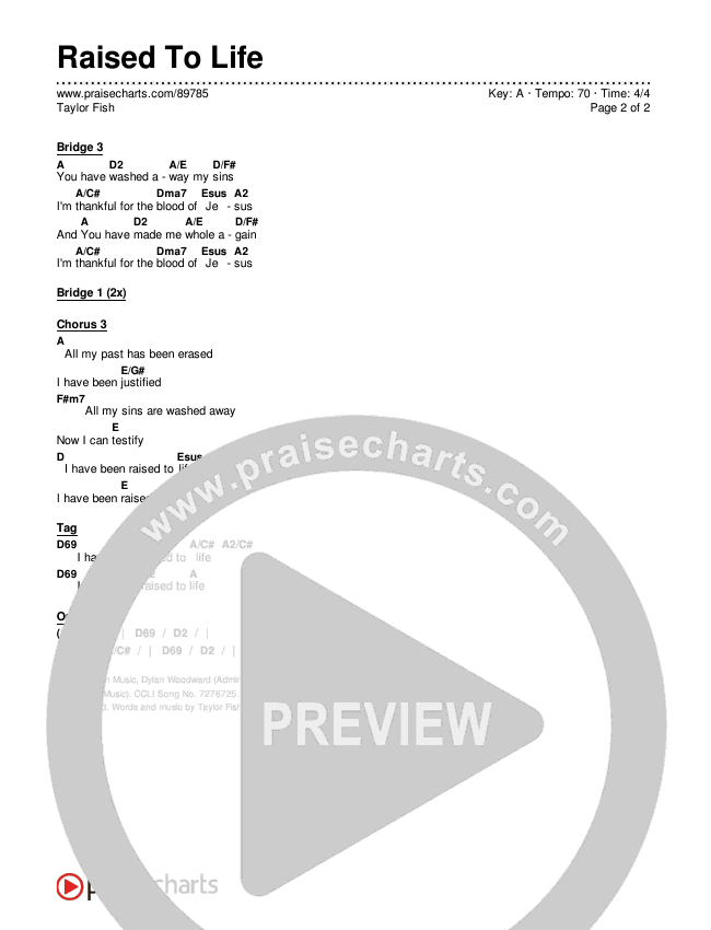 Raised To Life Chords & Lyrics (Taylor Fish)