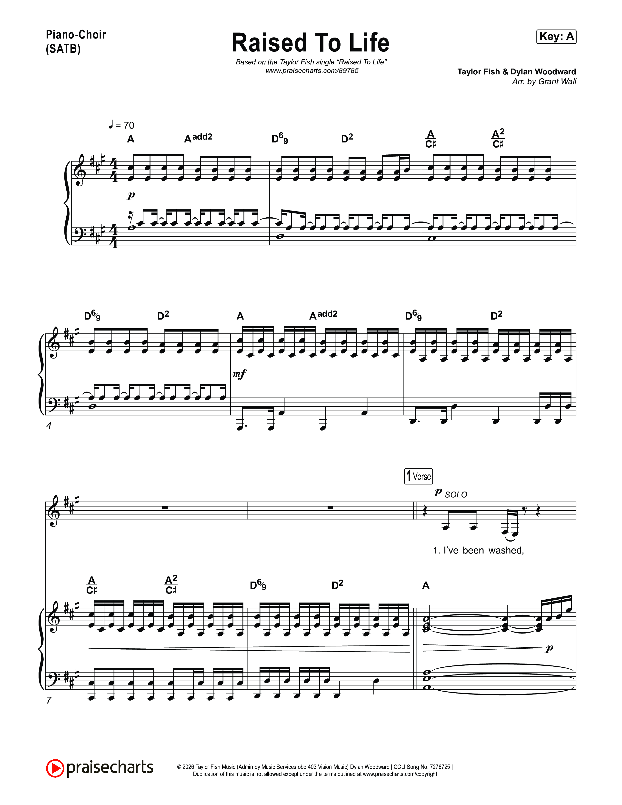 Raised To Life Piano/Vocal Pack (Taylor Fish)