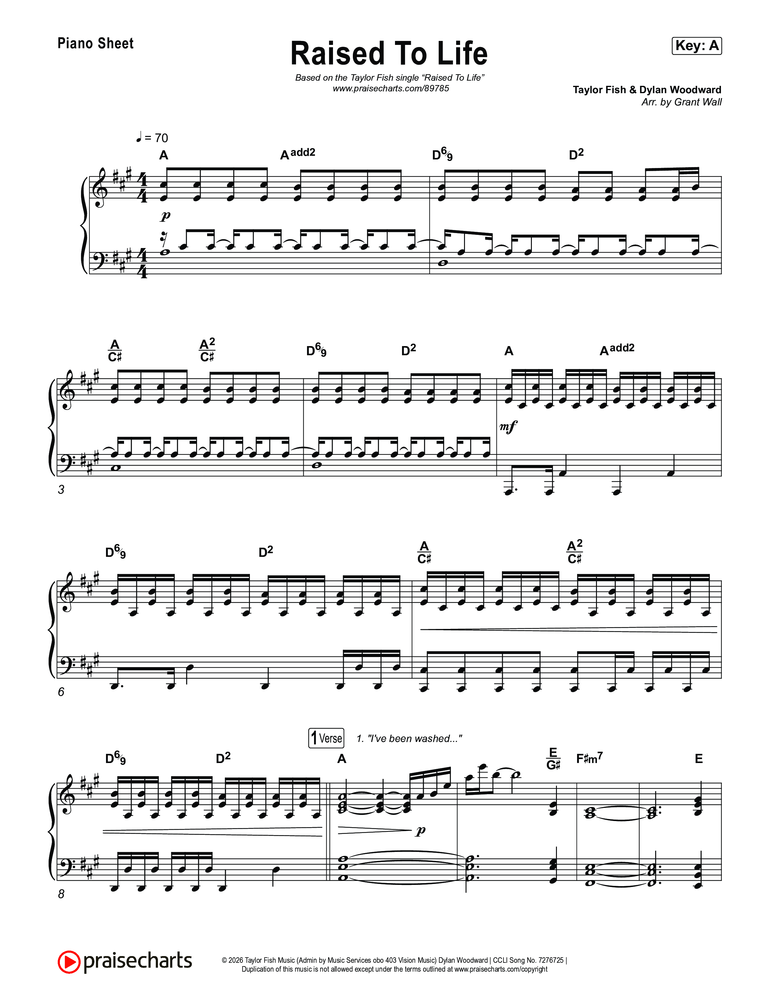 Raised To Life Piano Sheet (Taylor Fish)