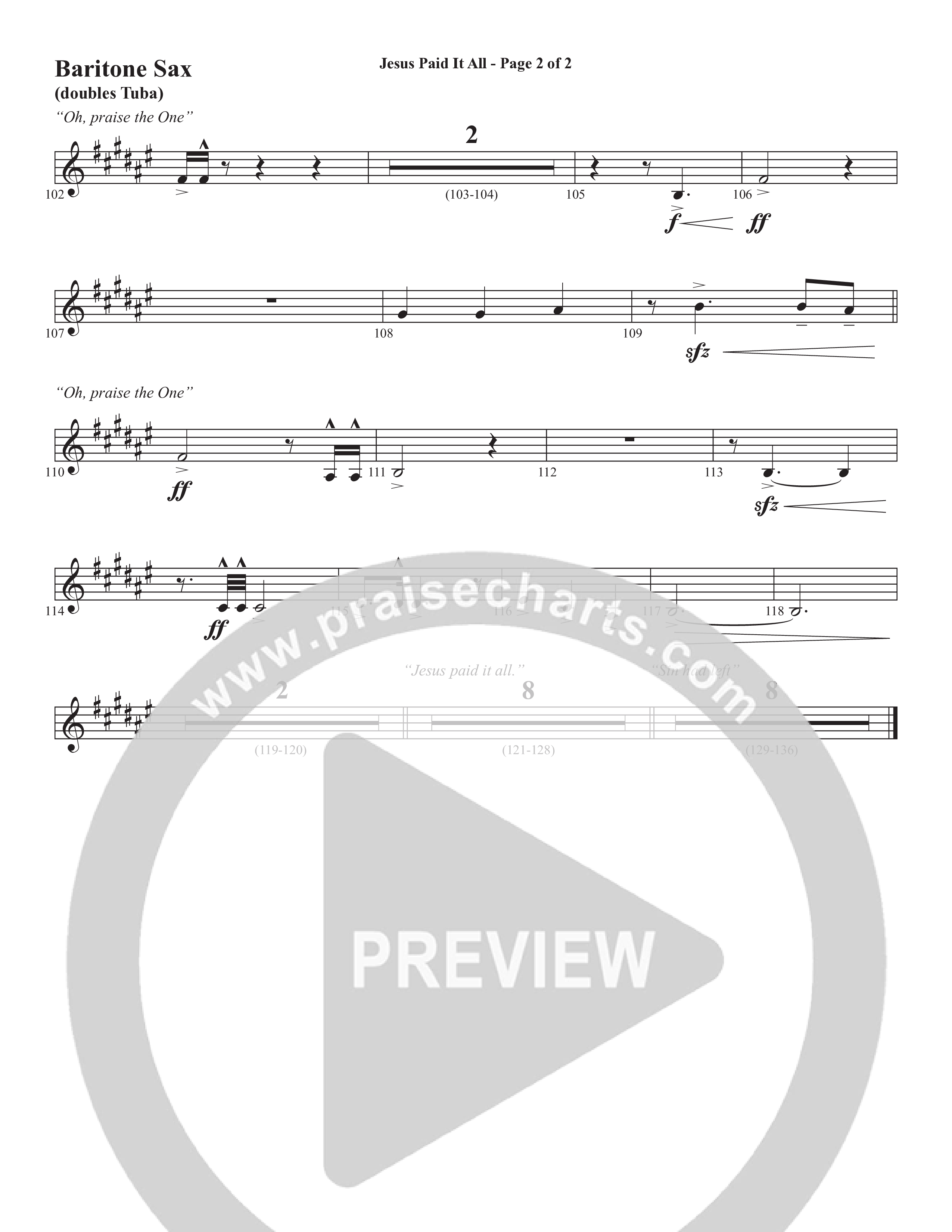 Jesus Paid It All (Choral Anthem SATB) Bari Sax (Word Music Choral / Arr. Cliff Duren)