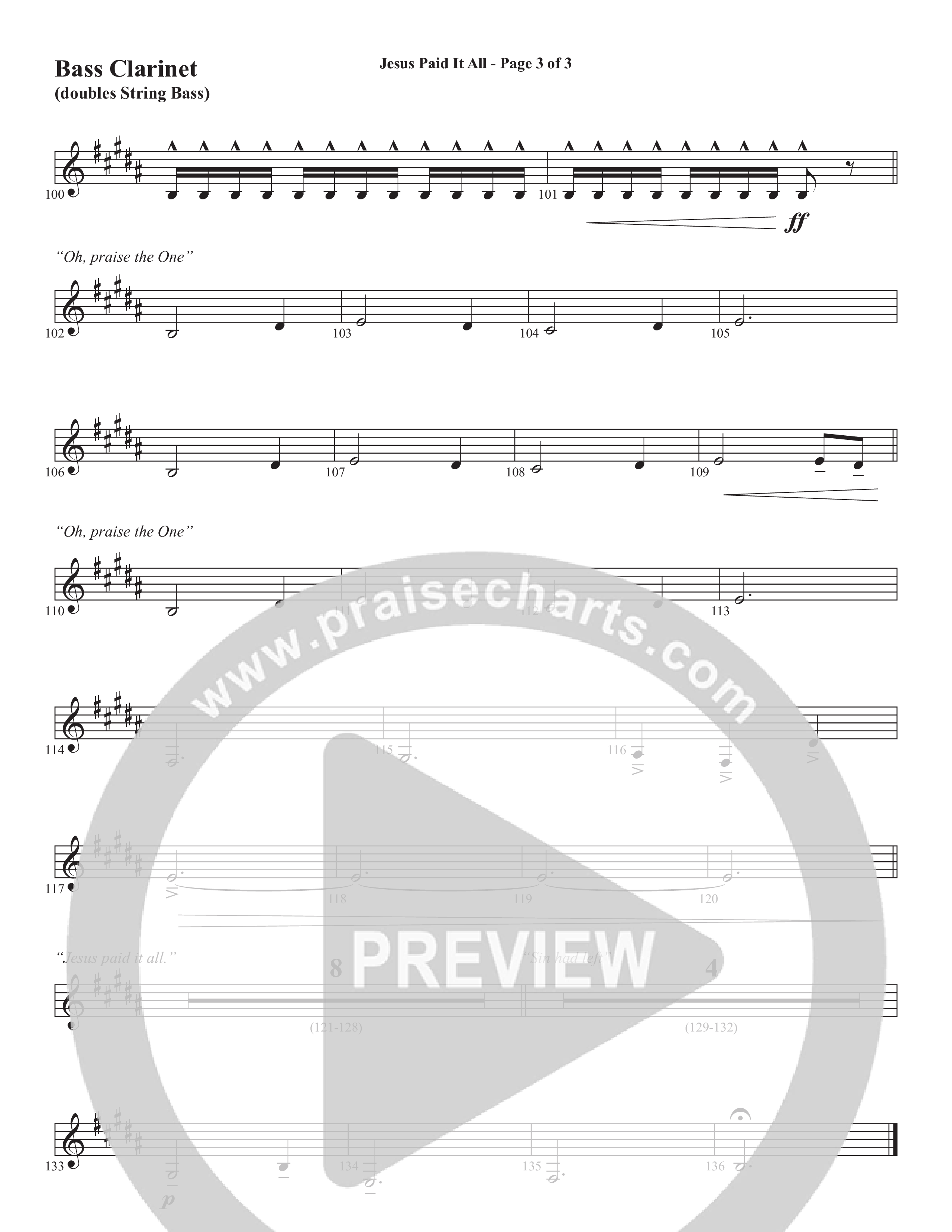 Jesus Paid It All (Choral Anthem SATB) Bass Clarinet (Word Music Choral / Arr. Cliff Duren)