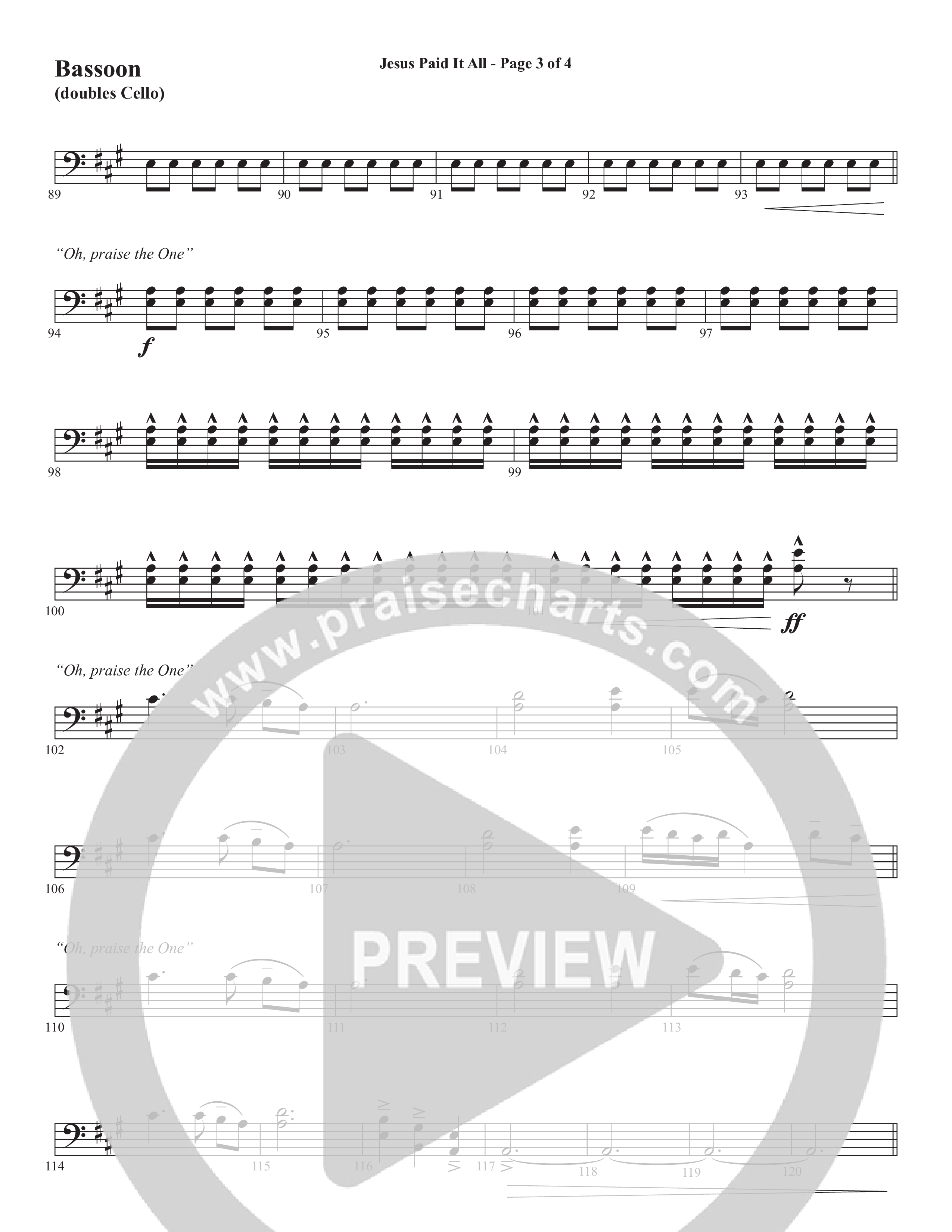 Jesus Paid It All (Choral Anthem SATB) Bassoon (Word Music Choral / Arr. Cliff Duren)