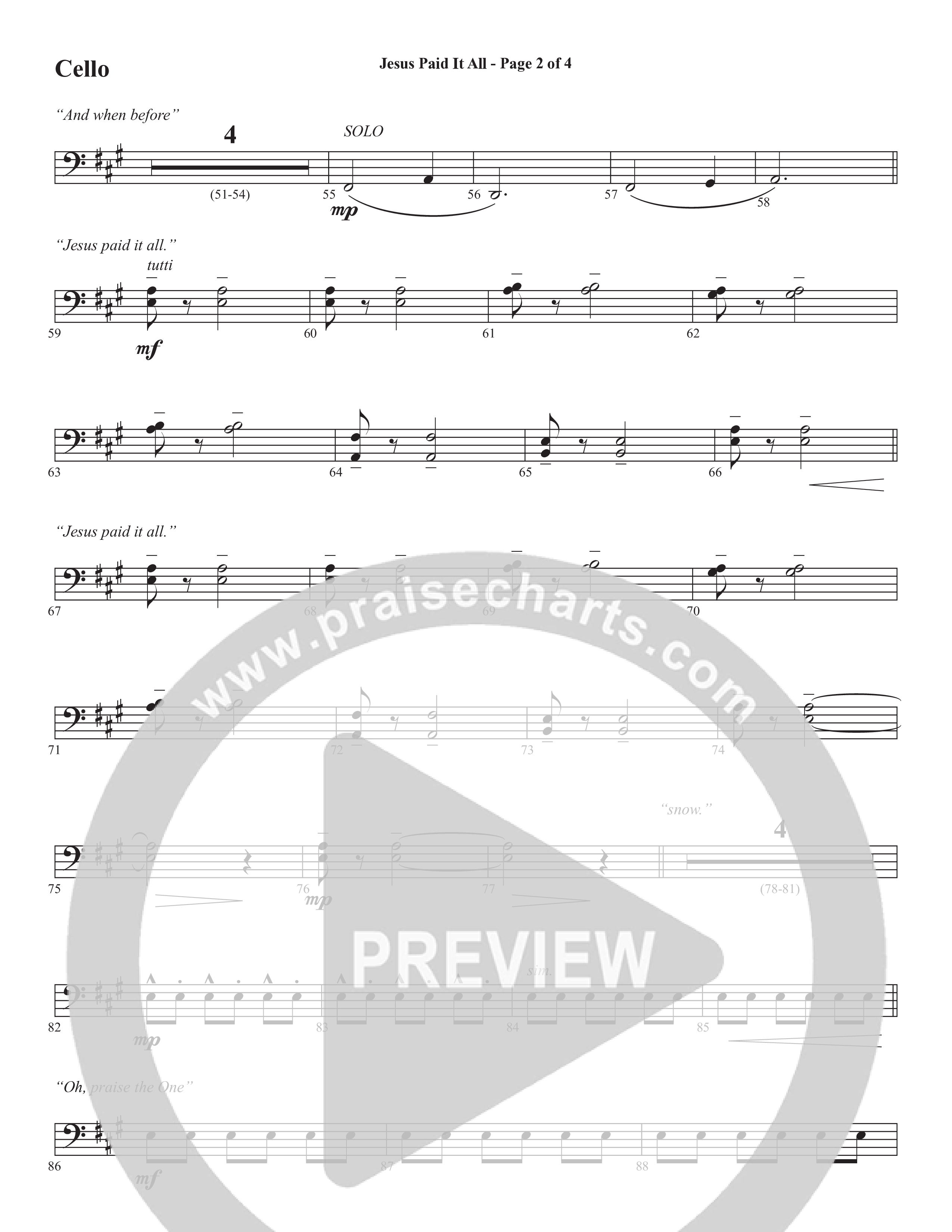 Jesus Paid It All (Choral Anthem SATB) Cello (Word Music Choral / Arr. Cliff Duren)