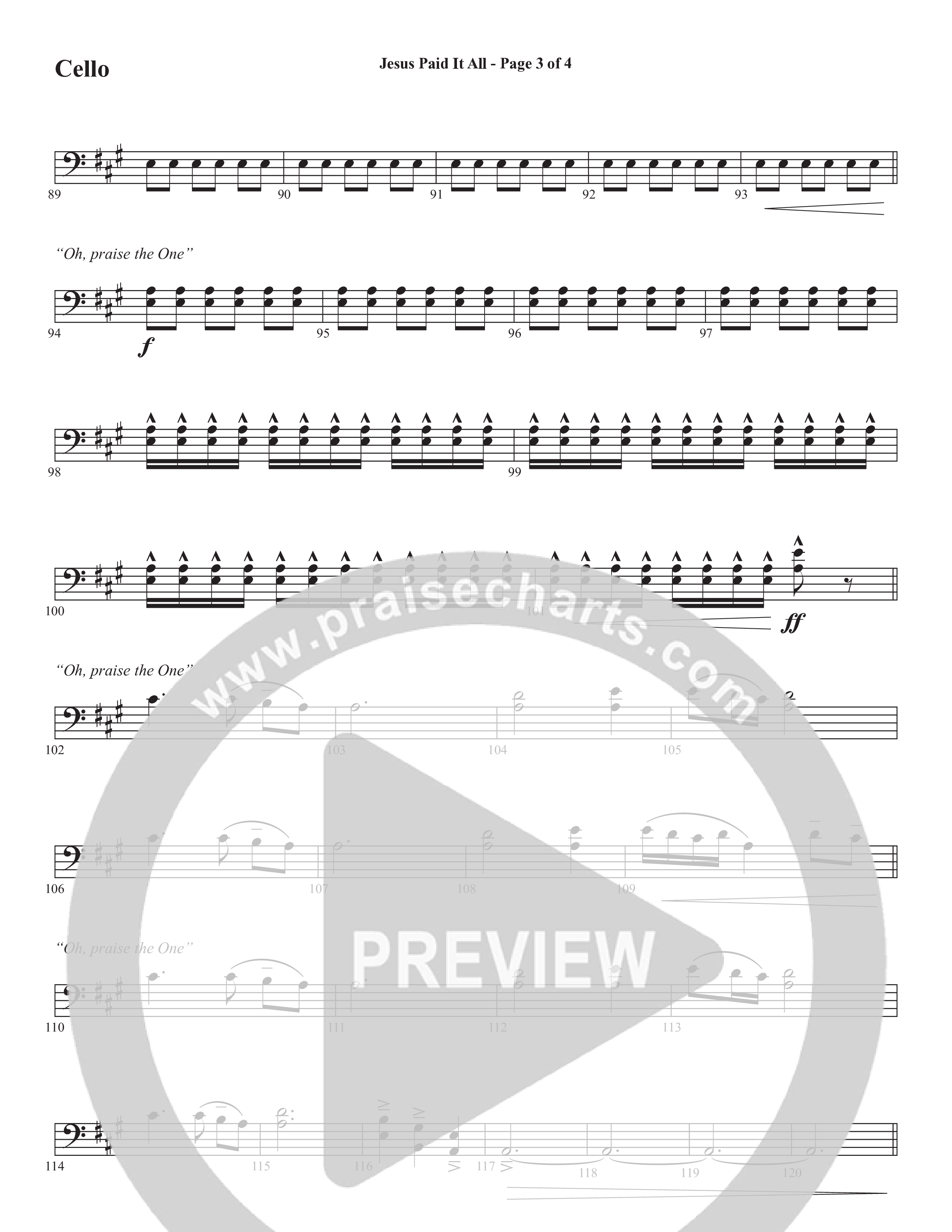 Jesus Paid It All (Choral Anthem SATB) Cello (Word Music Choral / Arr. Cliff Duren)