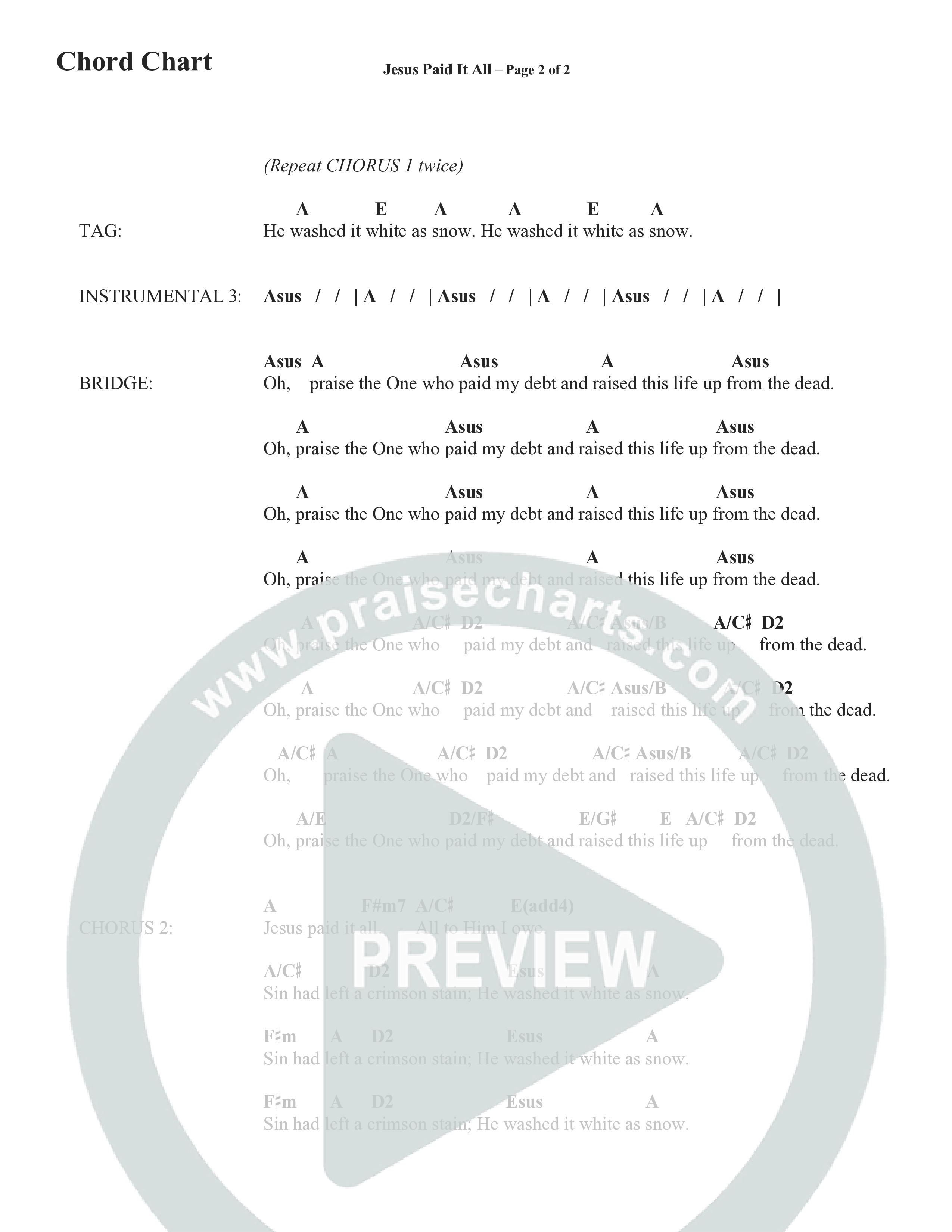 Jesus Paid It All (Choral Anthem SATB) Chord Chart (Word Music Choral / Arr. Cliff Duren)