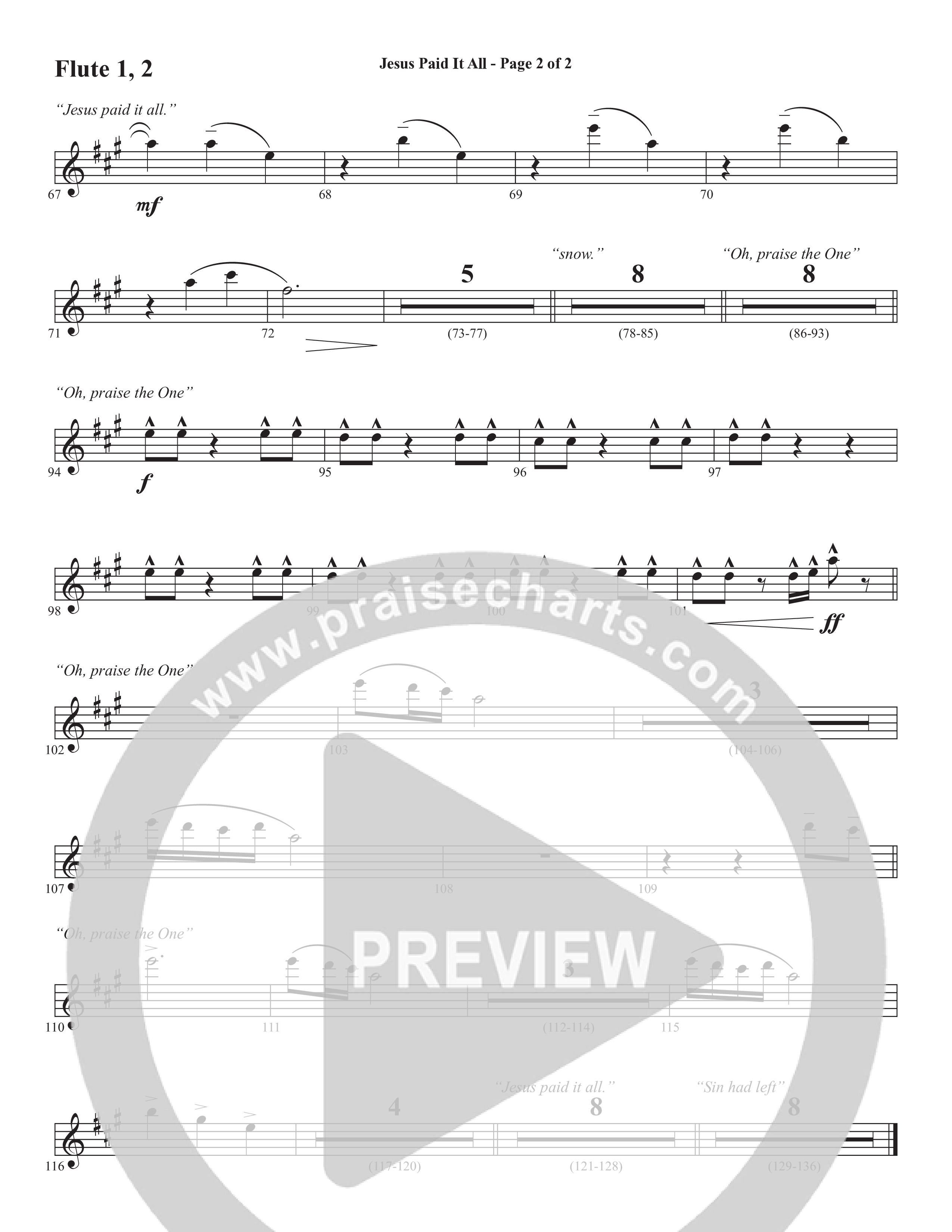 Jesus Paid It All (Choral Anthem SATB) Flute 1/2 (Word Music Choral / Arr. Cliff Duren)