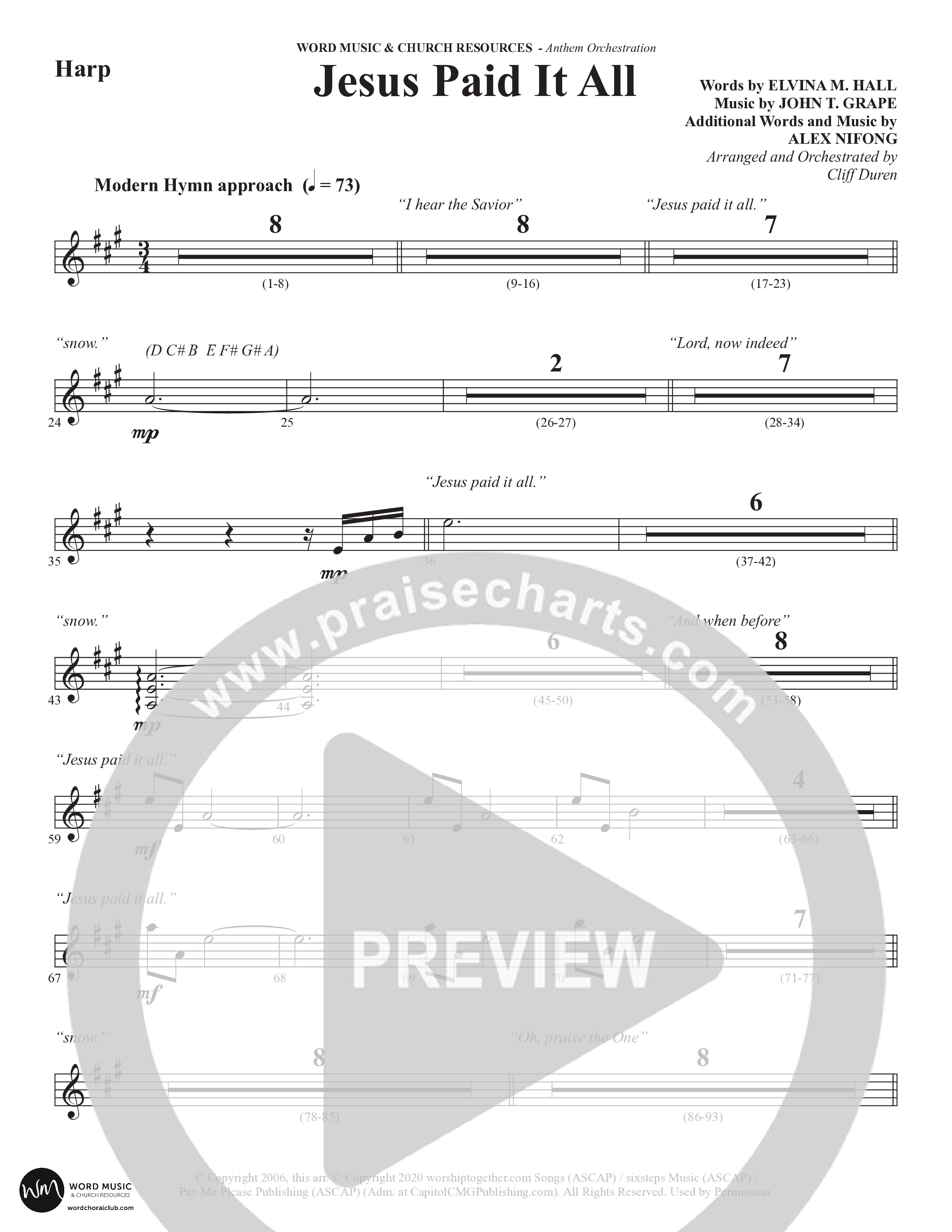Jesus Paid It All (Choral Anthem SATB) Harp (Word Music Choral / Arr. Cliff Duren)