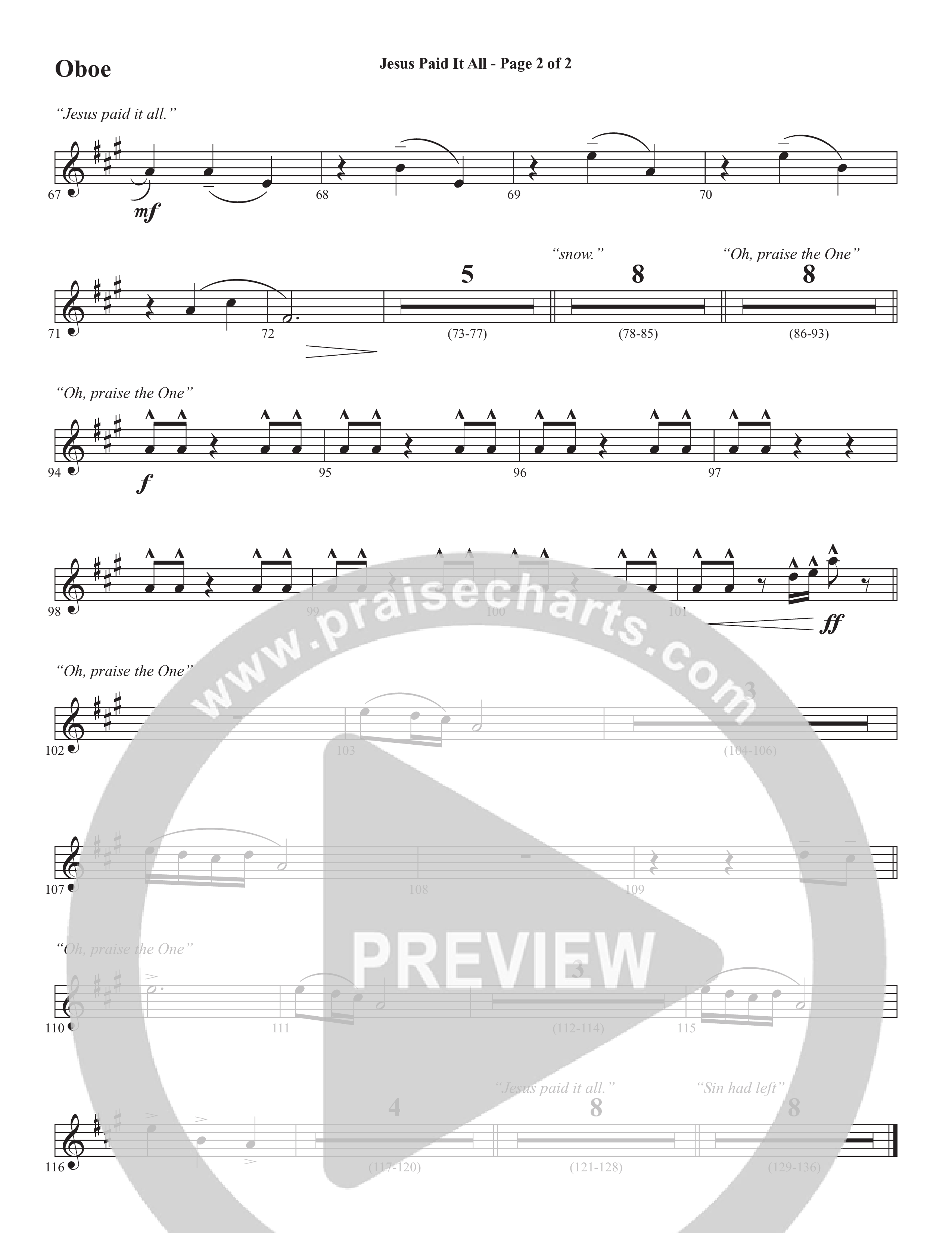 Jesus Paid It All (Choral Anthem SATB) Oboe (Word Music Choral / Arr. Cliff Duren)