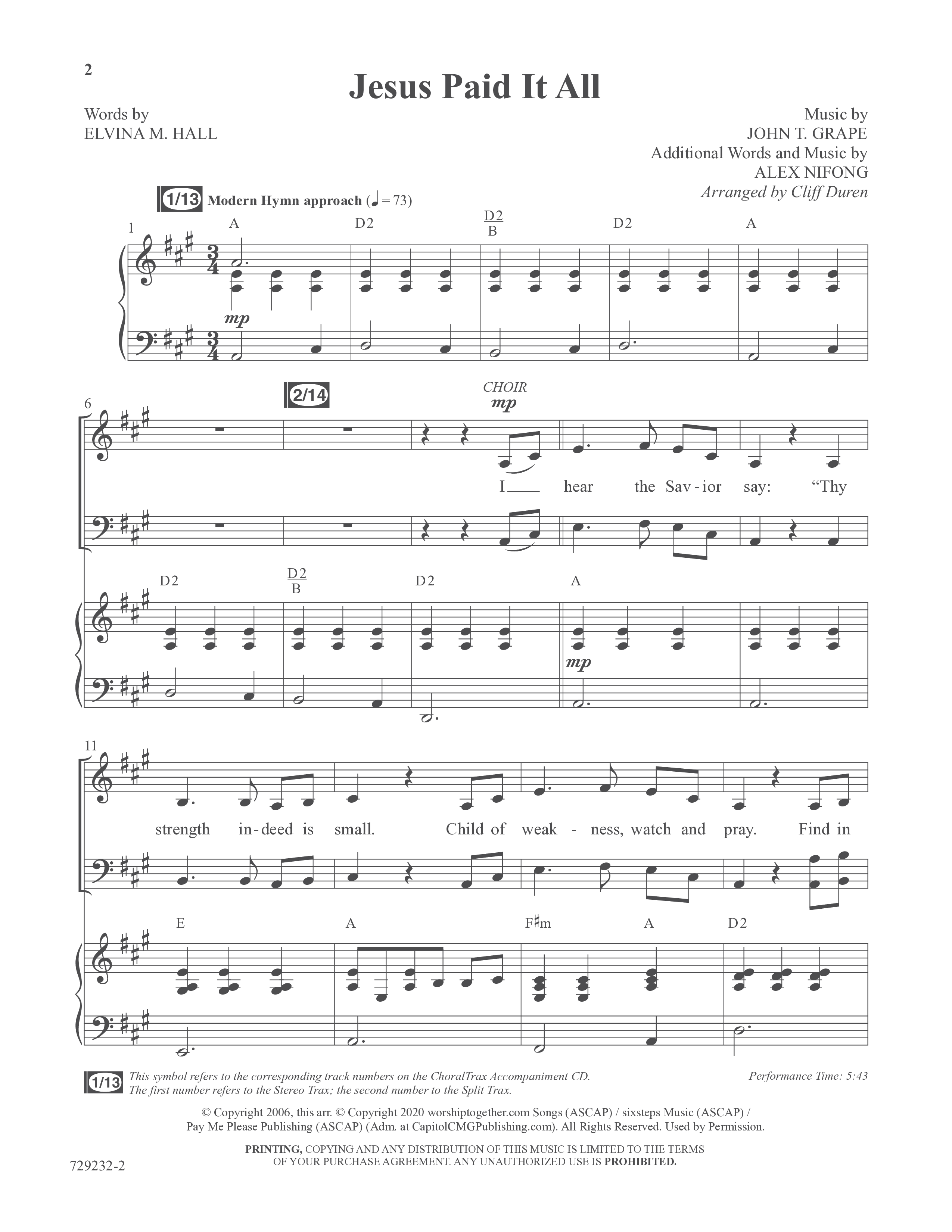 Jesus Paid It All (Choral Anthem SATB) Anthem (SATB/Piano) (Word Music Choral / Arr. Cliff Duren)
