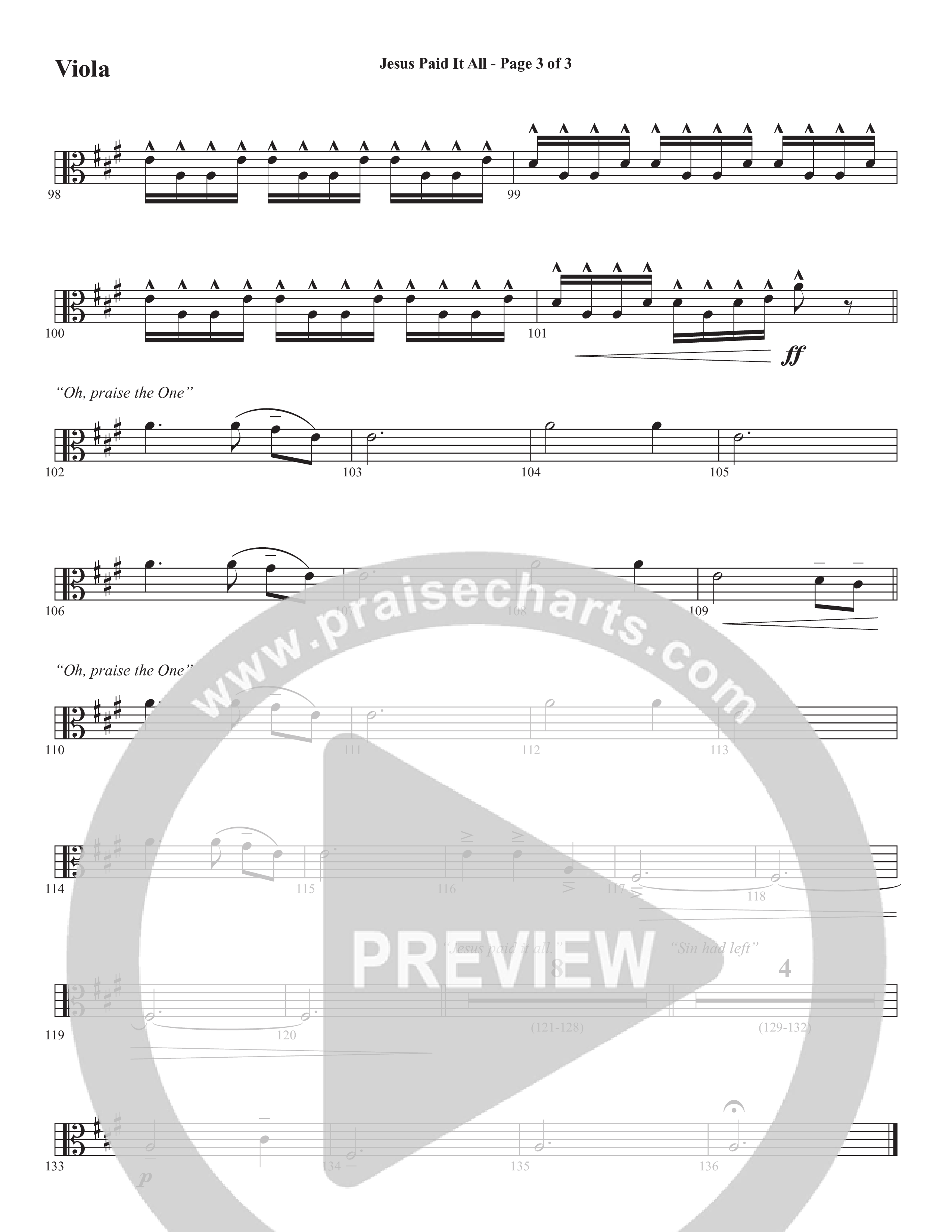 Jesus Paid It All (Choral Anthem SATB) Viola (Word Music Choral / Arr. Cliff Duren)