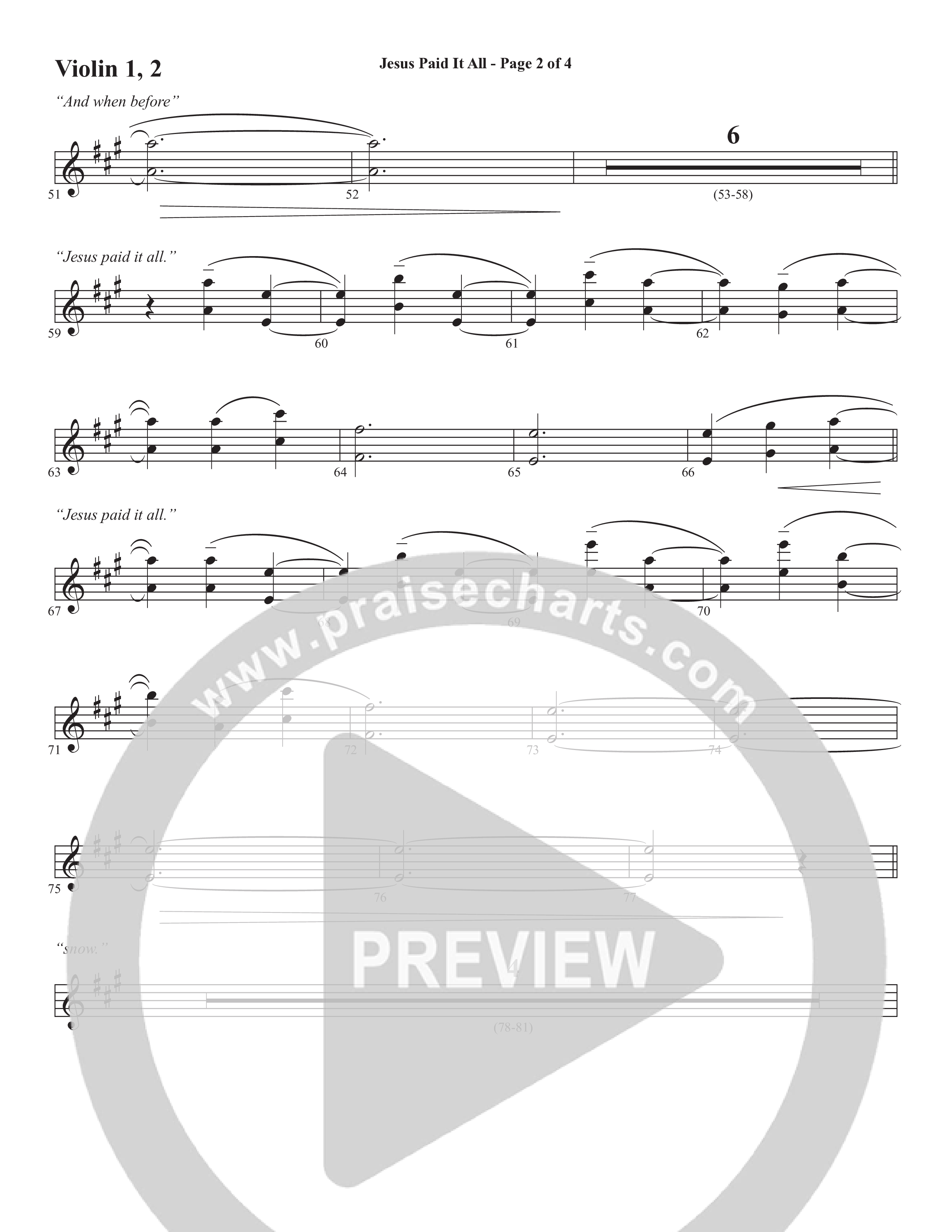 Jesus Paid It All (Choral Anthem SATB) Violin 1/2 (Word Music Choral / Arr. Cliff Duren)