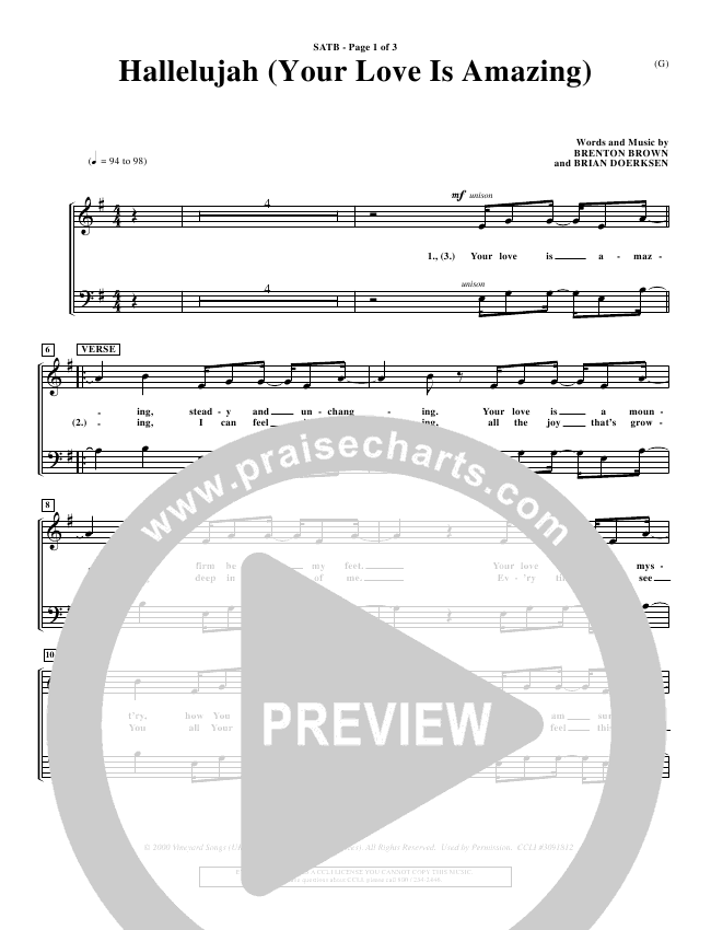 Hallelujah (Your Love Is Amazing) Sheet Music PDF (Brian Doerksen